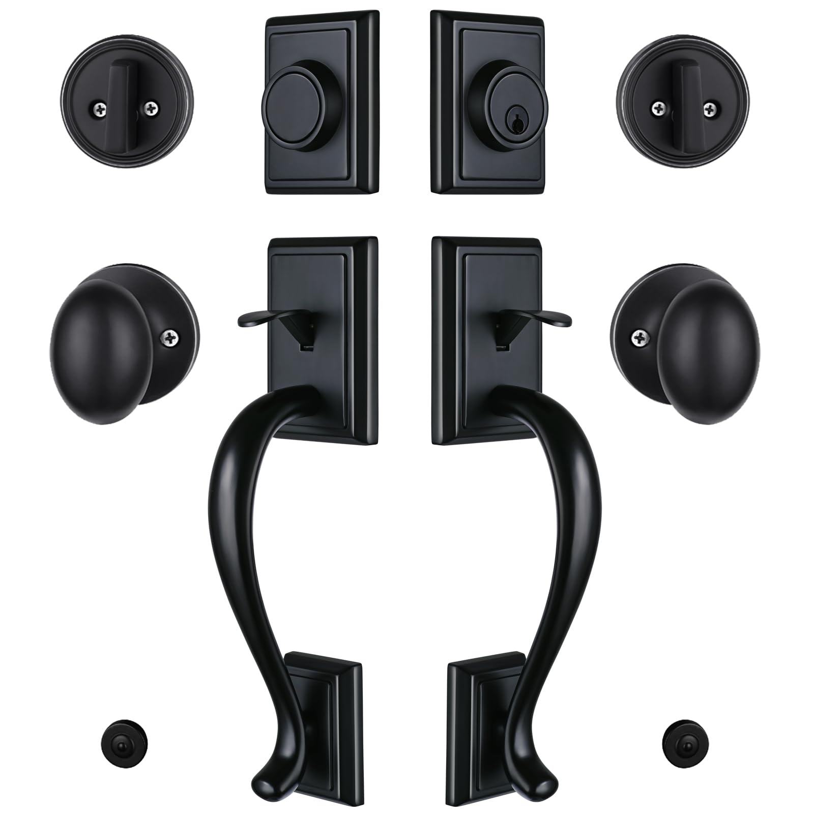 Aoibox Matte Black Double Door Handleset with Keyed Entry and Dummy Handle Reversible Lever Set for French Doors #LABK72Y8