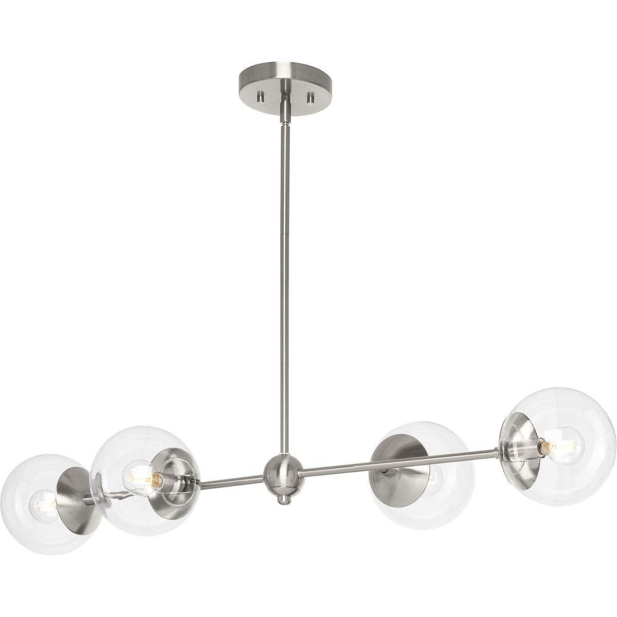 Progress Lighting P400326-009 Atwell 4 -Light Brushed Nickel Mid-century Clear glass Linear Large Hanging Kitchen island light