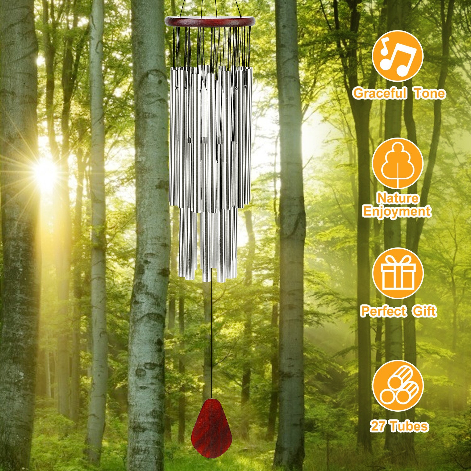 AHIOU Home 36-in Silver Metal Modern Wind Chime | ZAAHD-HAHP4WWC