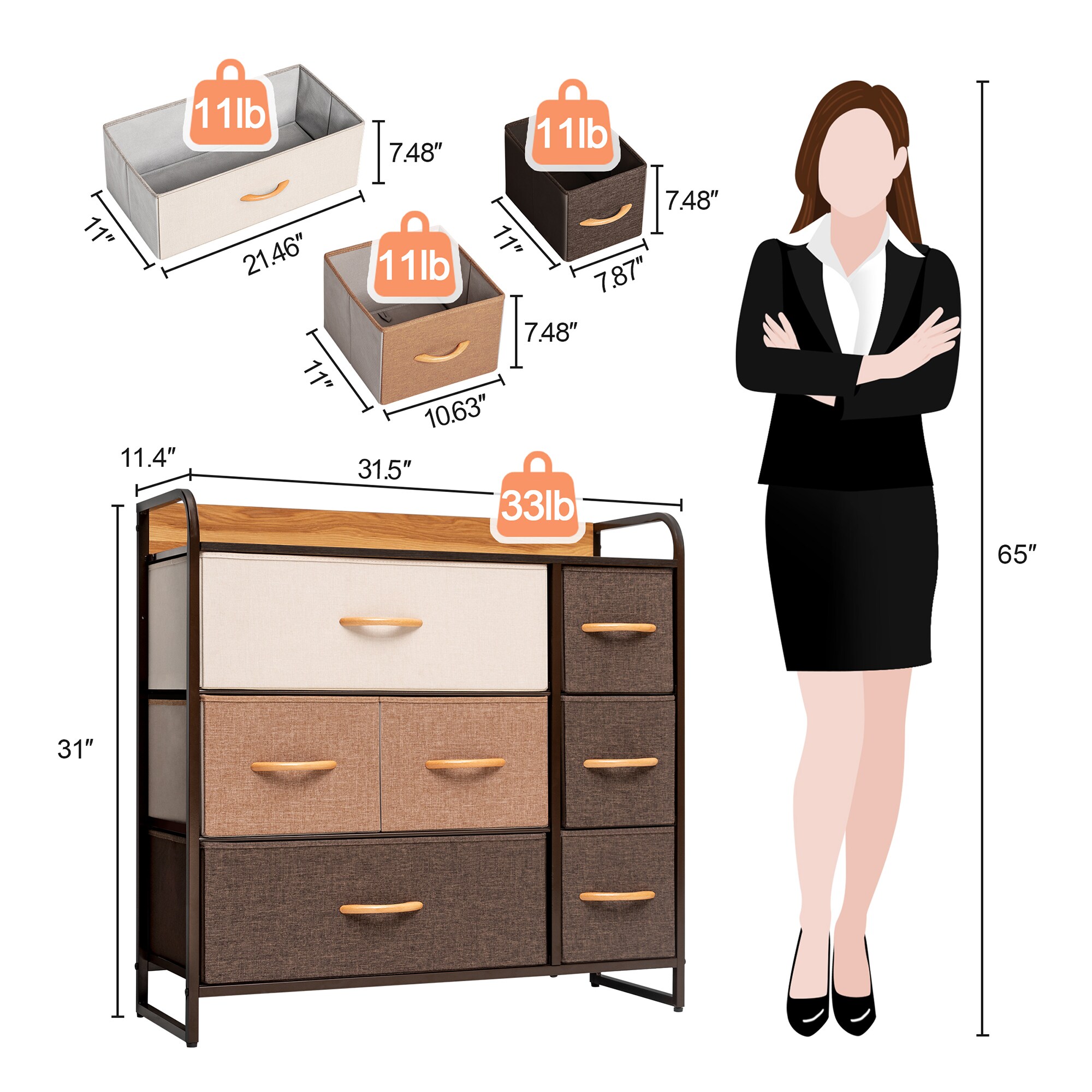 Crestlive Products 7 Drawer Storage Tower Organizer Light Coffee 7-Drawer  Combo Dresser in the Dressers department at