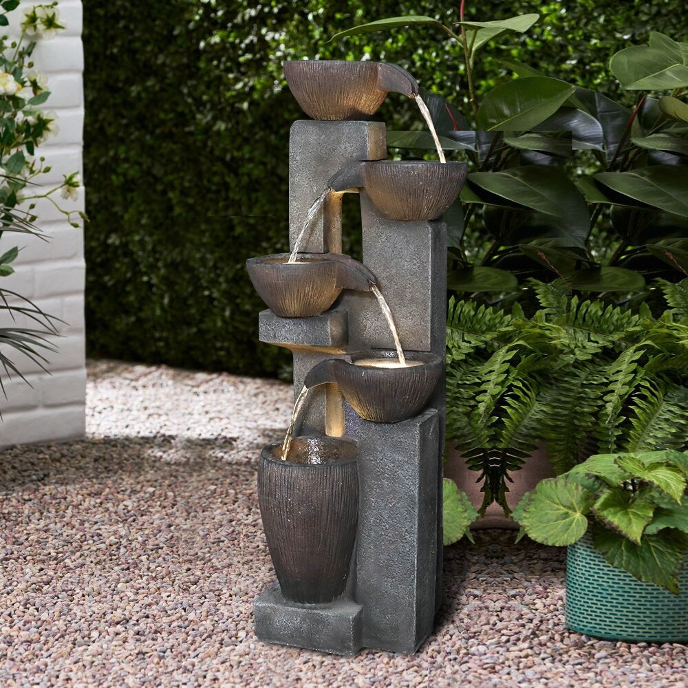 Watnature 39-in H Resin Fountain Statue Outdoor Fountain Pump Included ...