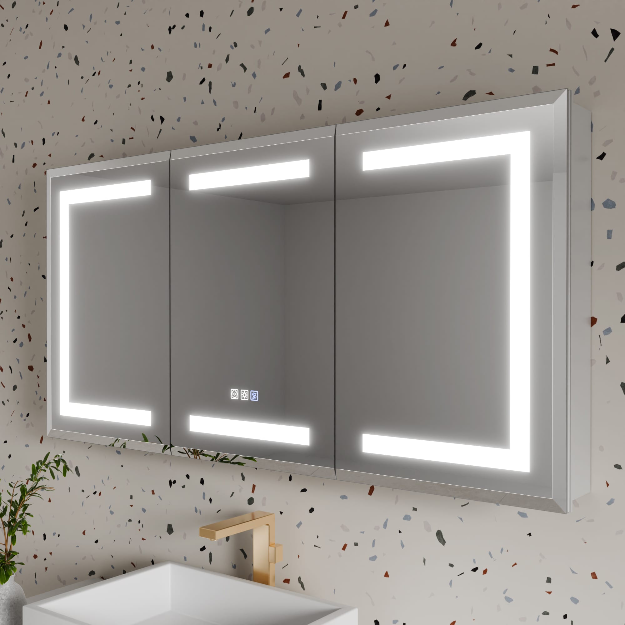 AAZJ BG-MCL3030 HS Beveled LED Medicine Cabinet 48-Inches x 24-Inches Lighted LED Fog Free Surface/Recessed Mount Silver Mirrored Rectangle Soft Close Medicine Cabinet