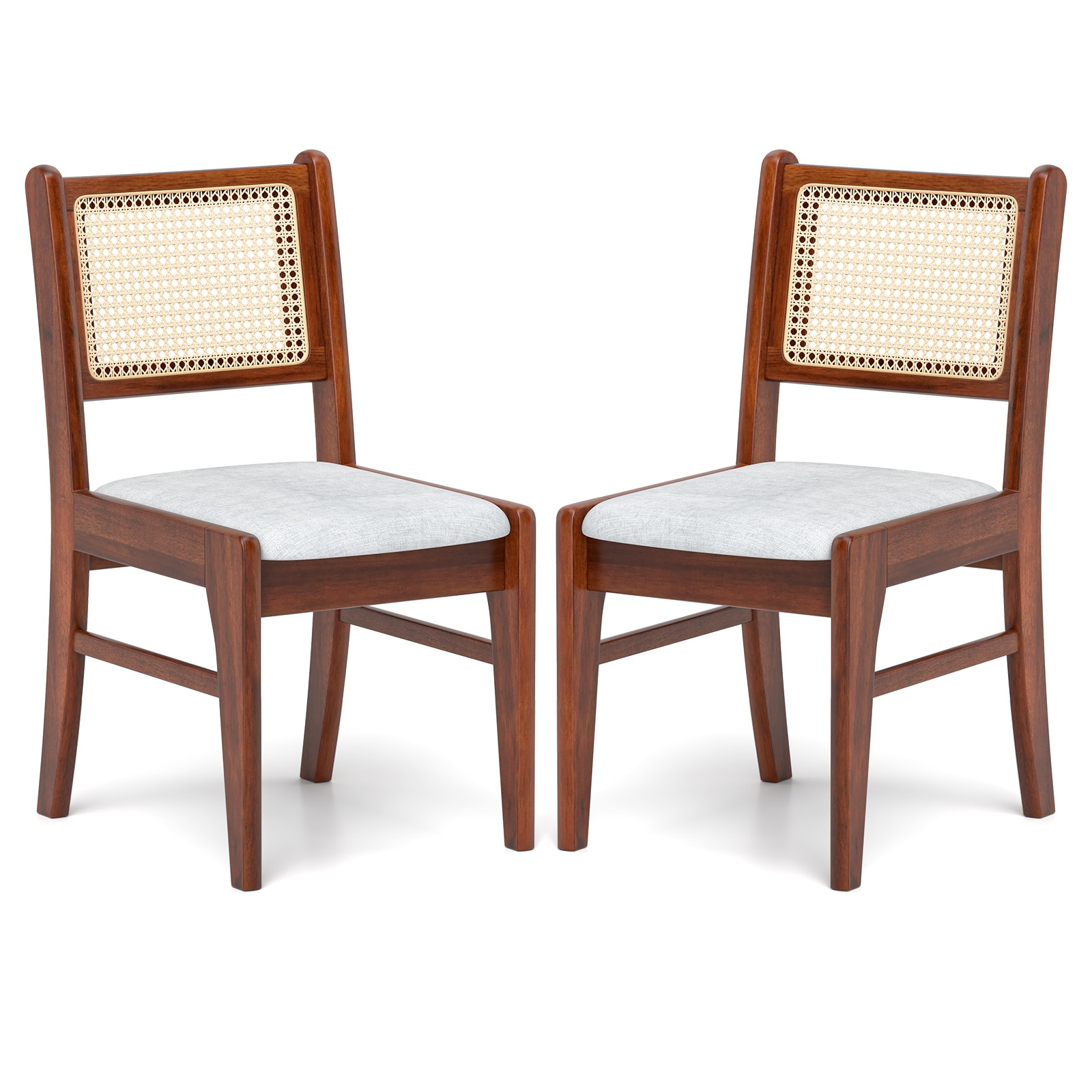 Slickblue D-CO-AC21875CK Set of 2 Brown and Natural Wooden Dining Chairs Cane Back and Cushioned Seat for Kitchen Nook or Dining Room Use (Rubber Wood Frame)