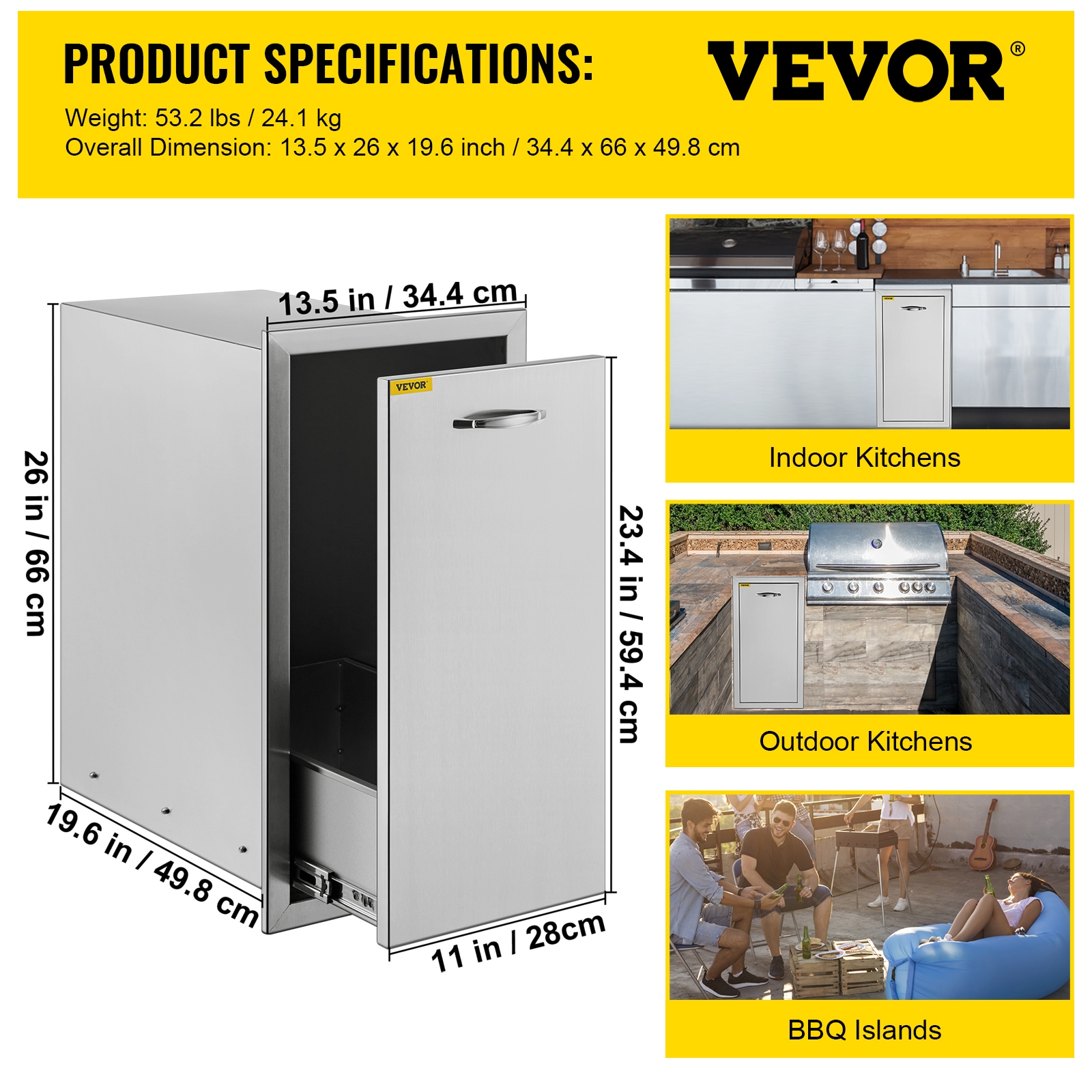 VEVOR 9 Gal. Pull-Out Trash Can 33 lbs. Load Capacity 1 Bin Under