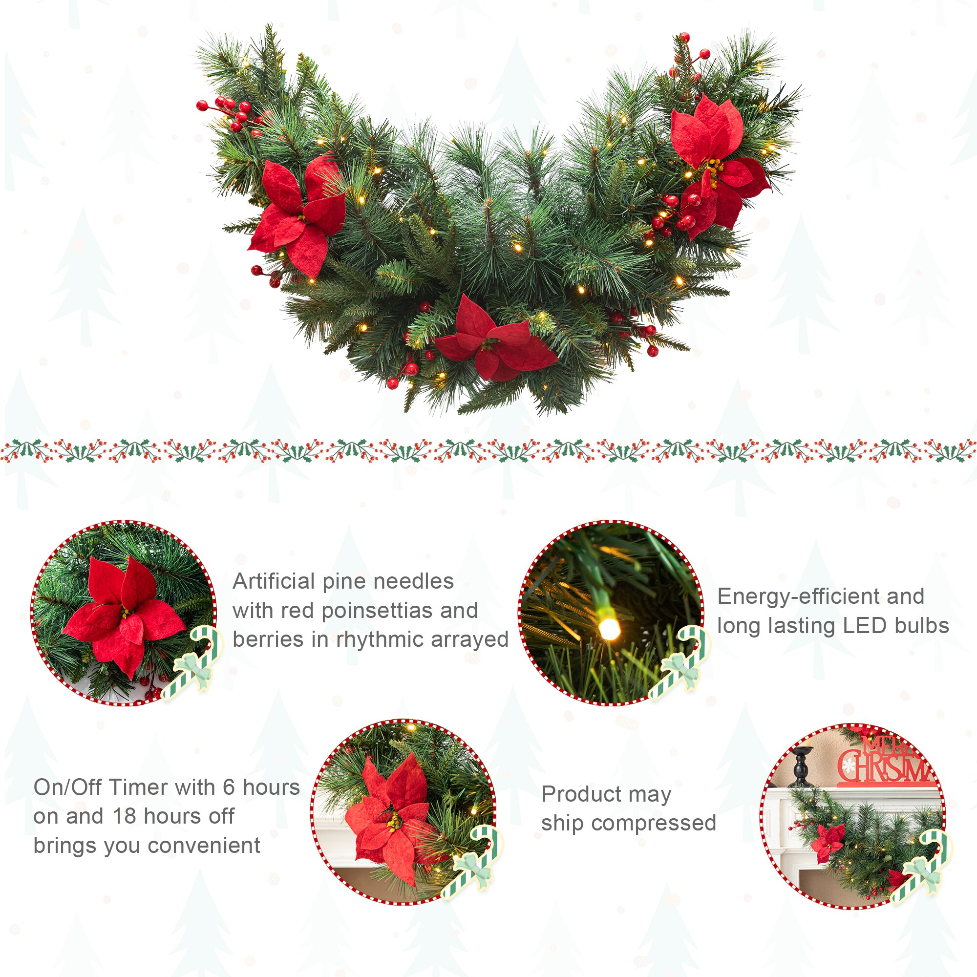 12pcs Artificial Pine Needle Wreaths Christmas Berry Pinecone Picks Decor  Red Fruit Snowflake Pine Needle Garland