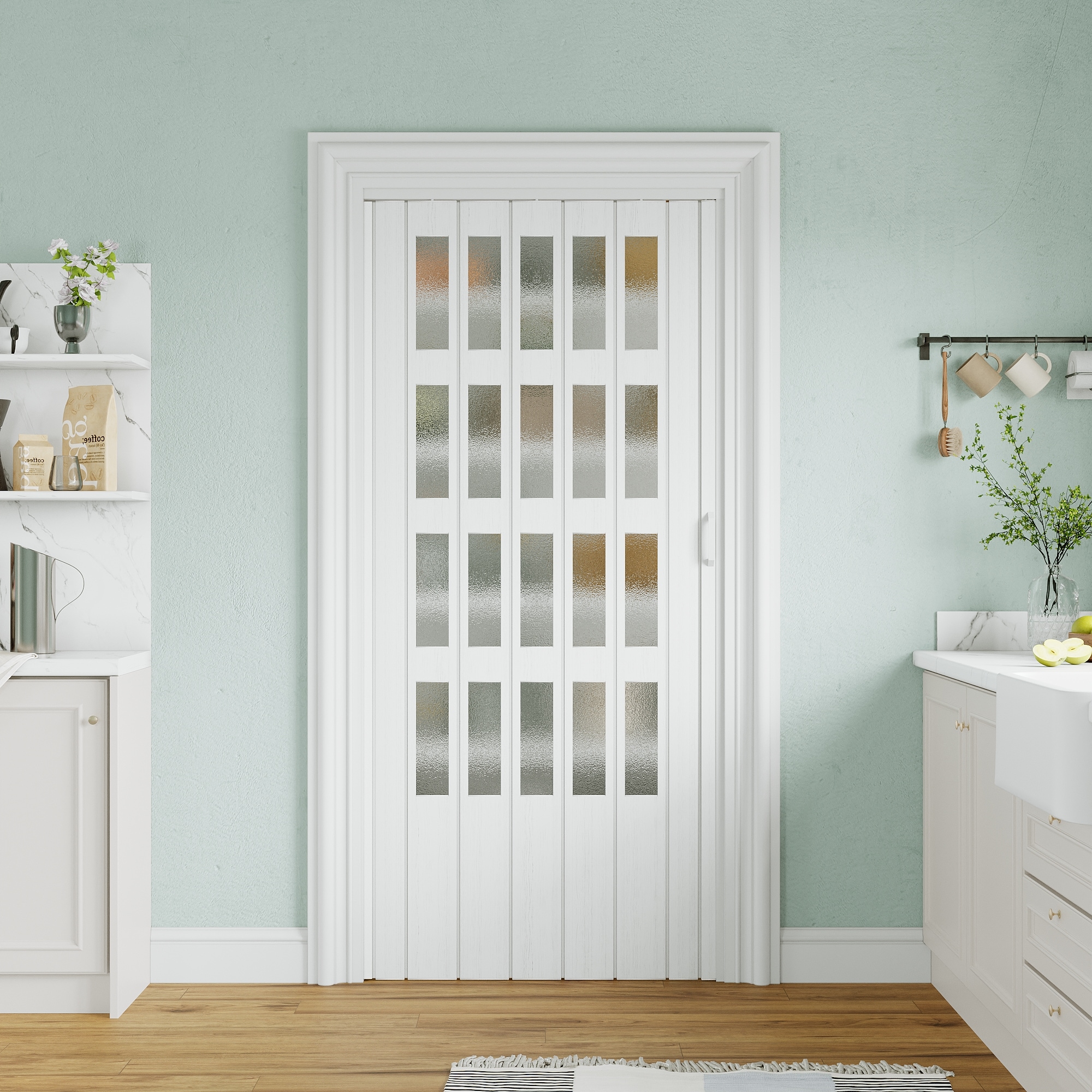 JUJUBON Accordion Door 38-in x 80-in Reversible/Universal Handing White PVC Accordion Door ( Hardware Included )