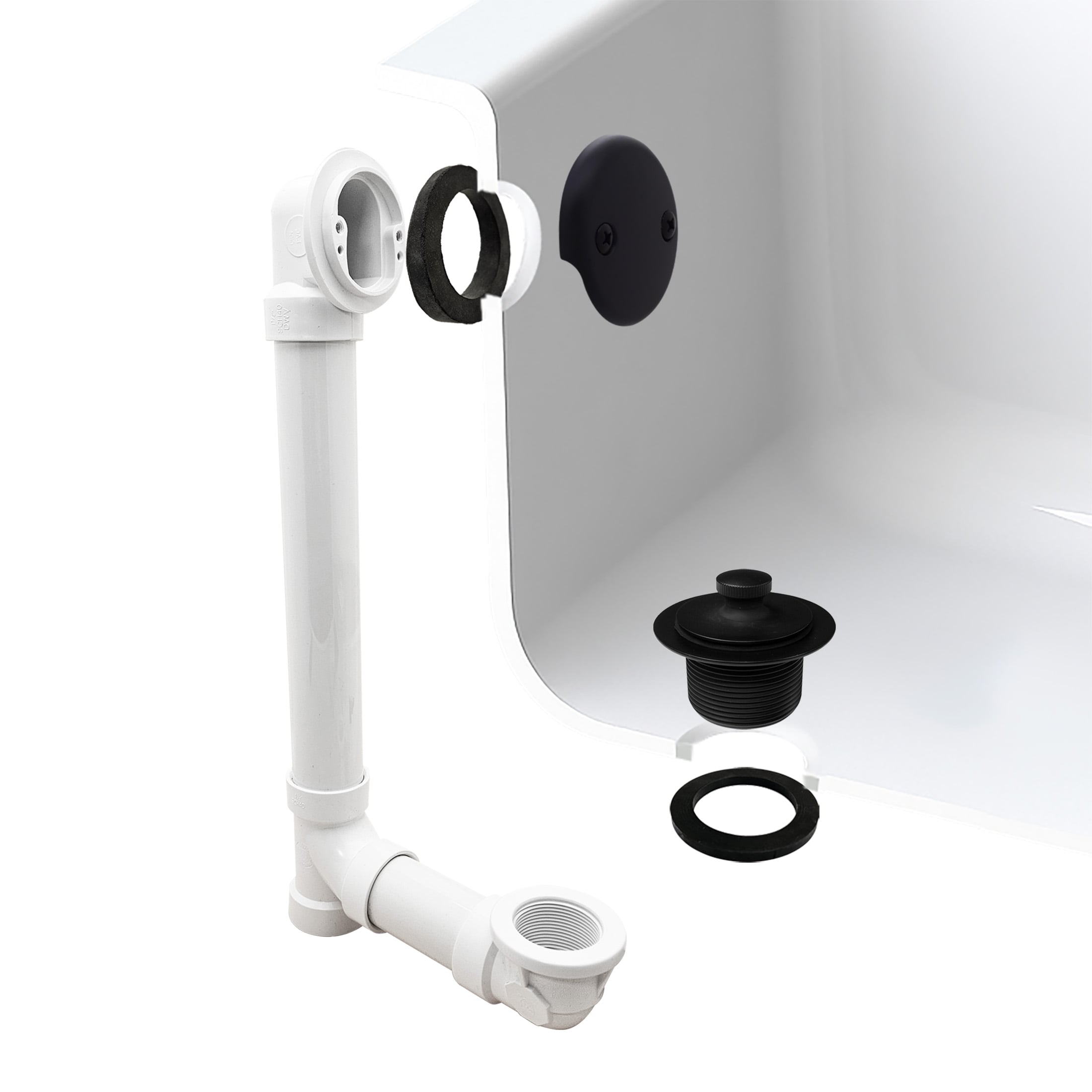 WESTBRASS Bath Waste and Overflow Pull and Plug Sch. 40 PVC W/two-hole Faceplate In Matte Black