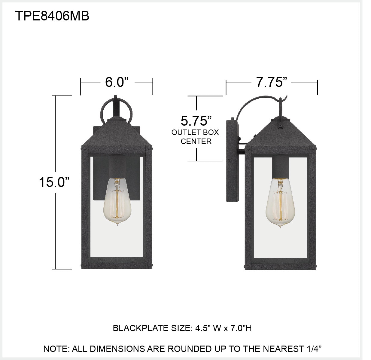 Thorpe 15" Mottled Black Metal Outdoor Wall Sconce