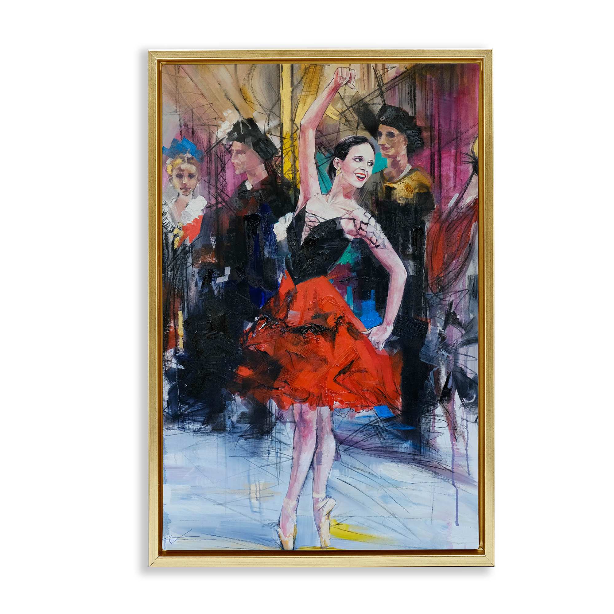 Stupell Industries BT-041-FFG-16X24 Abstract Ballerina Bold Collage Gold Framed Floater Canvas Wall Art By Lucille Lee 17 x 25