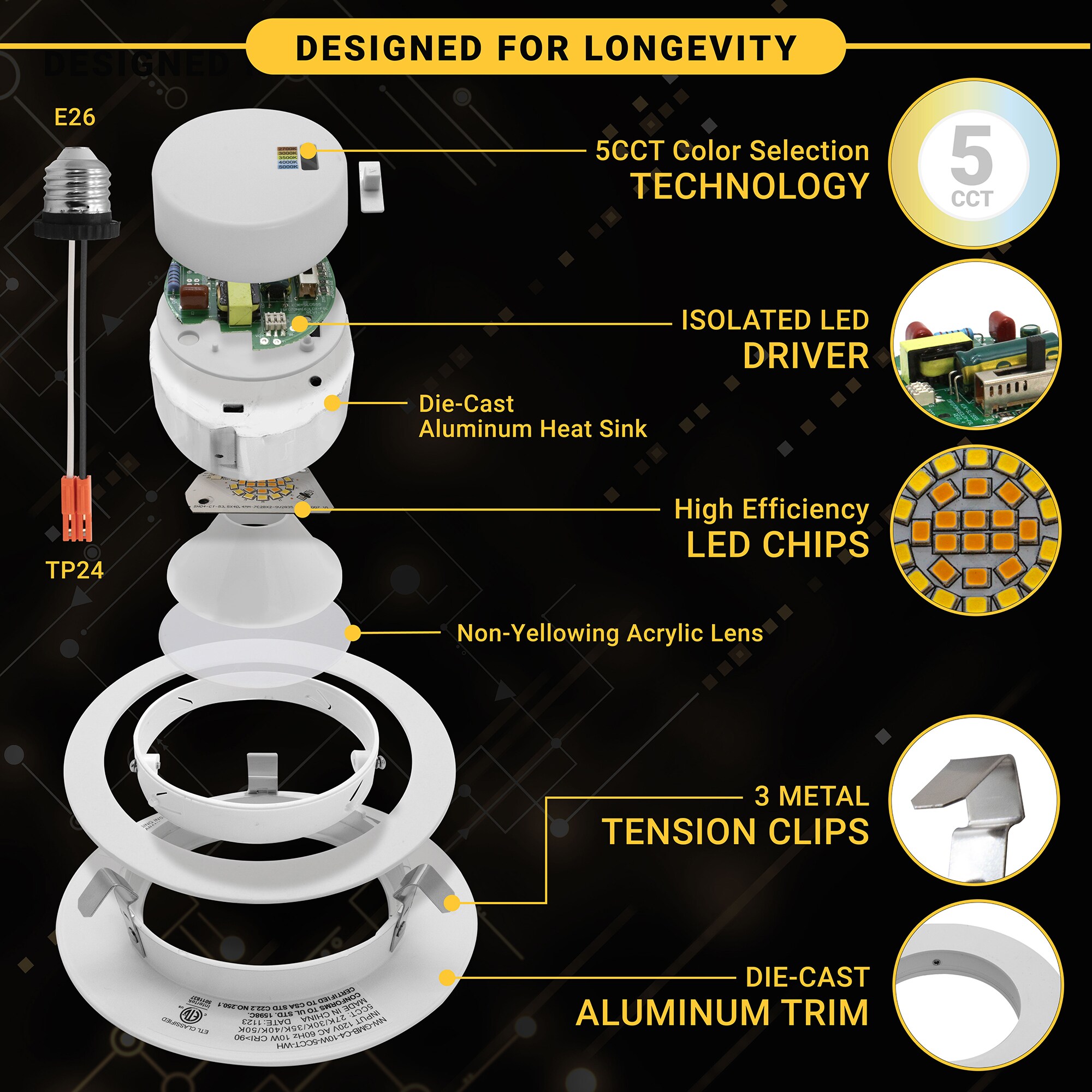 White Aluminum 4 Inch LED Recessed Gimbal Downlight, 6 Pack