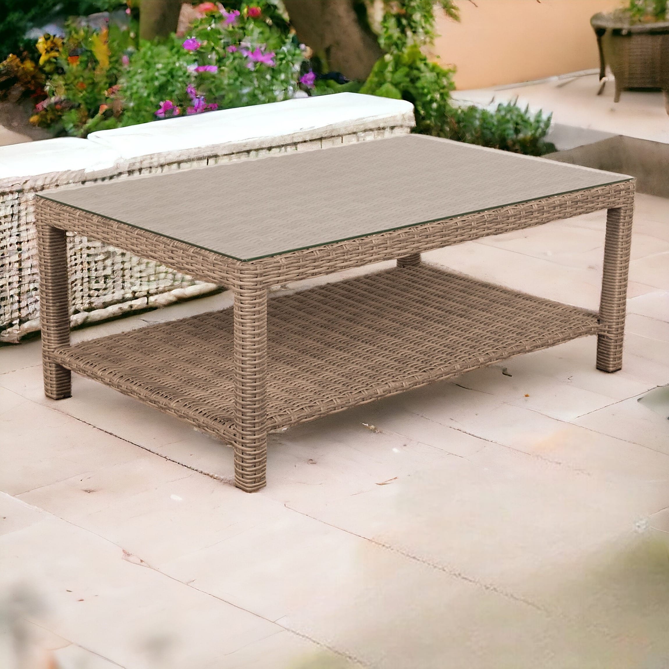 Courtyard Casual 5830 Capri Rectangle Wicker Outdoor Coffee Table 20.47-in W x 40.16-in L