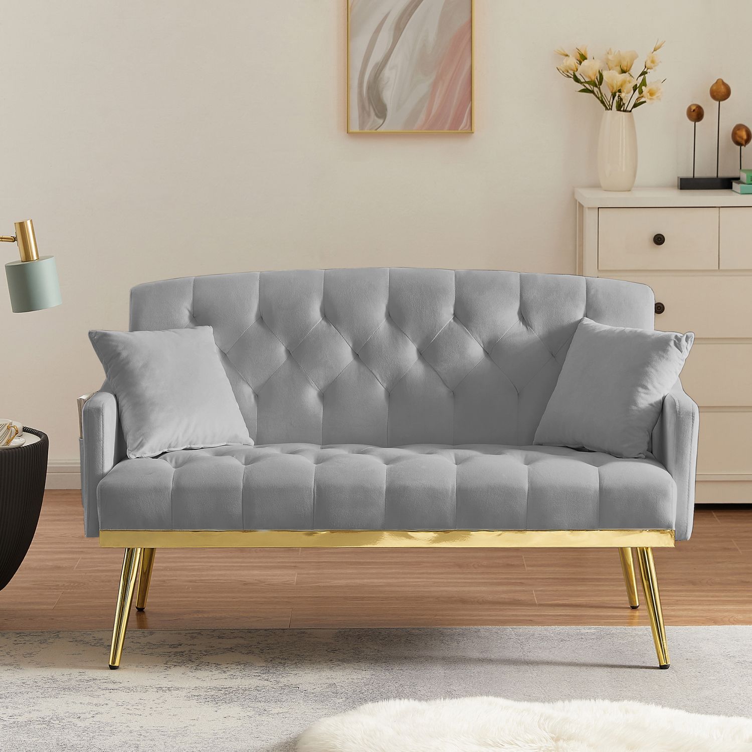 JASMODER W58868558 26.4-in Modern Grey Polyester/Blend Sofa