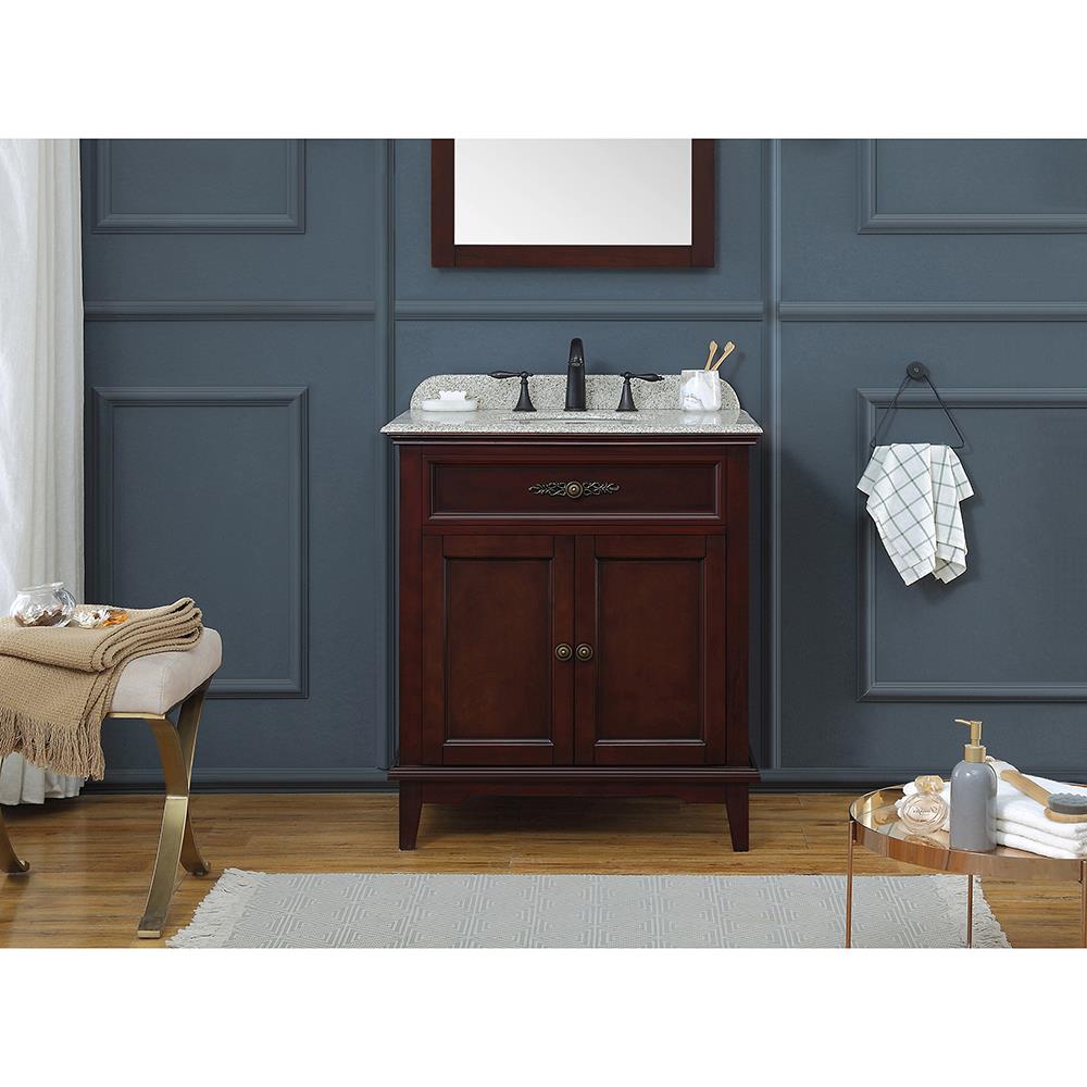 OVE Decors 15VVA-DONC30-D22 Doncaster 30-in Tobacco Undermount Single Sink Bathroom Vanity with Tiger Granite Top