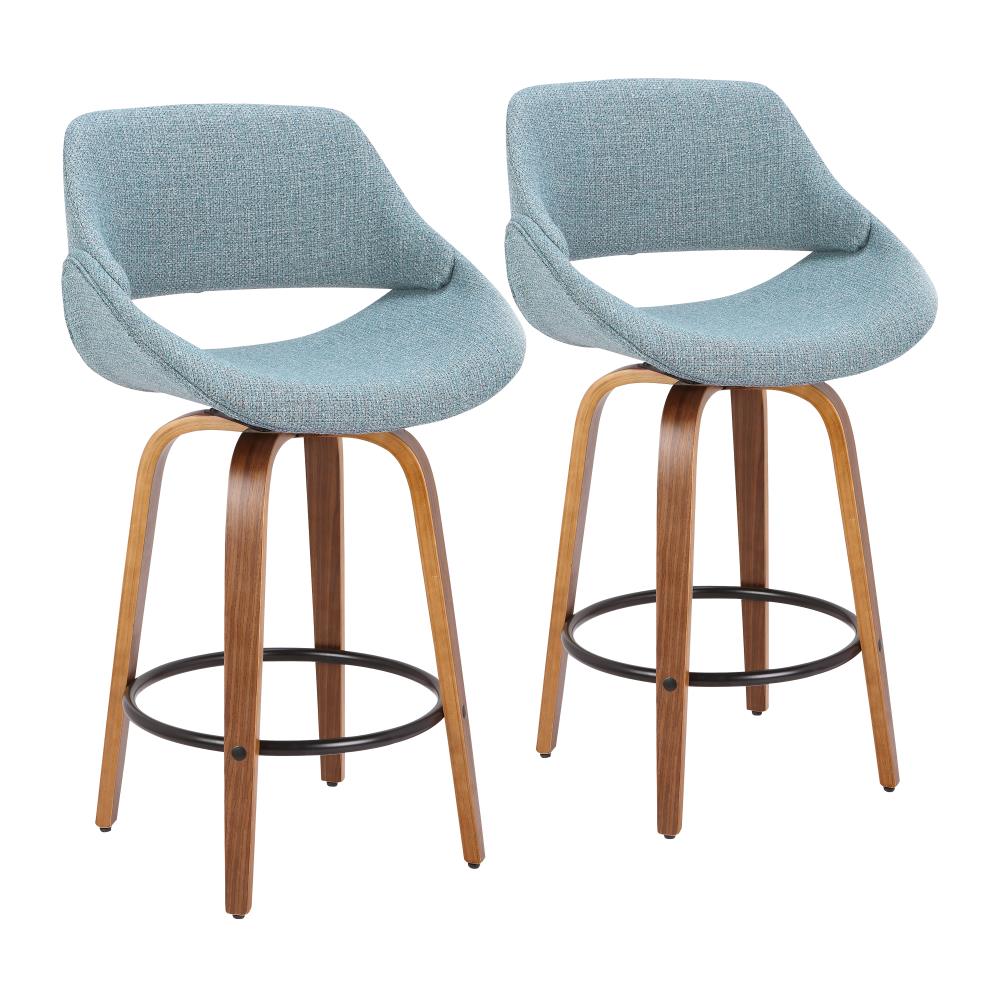 LumiSource B26-FBCO2Q WL+BU2 Fabrico Set of 2 Walnut Wood, Grey Noise Fabric, Black Metal 38-in H Tall Upholstered Wood Bar Stool
