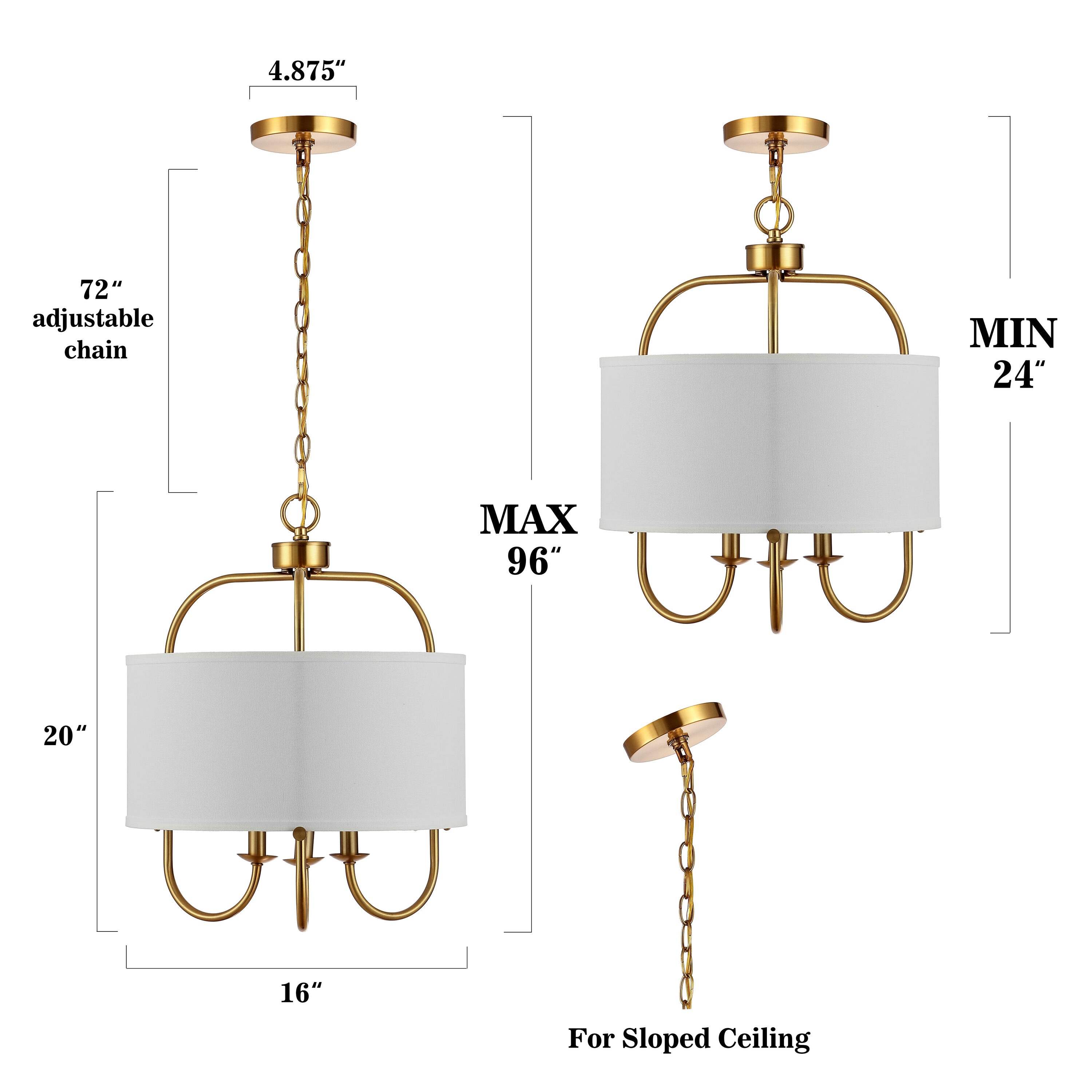 Jemmi 22" Gold Brass Drum Pendant with Off-White Shade and LED