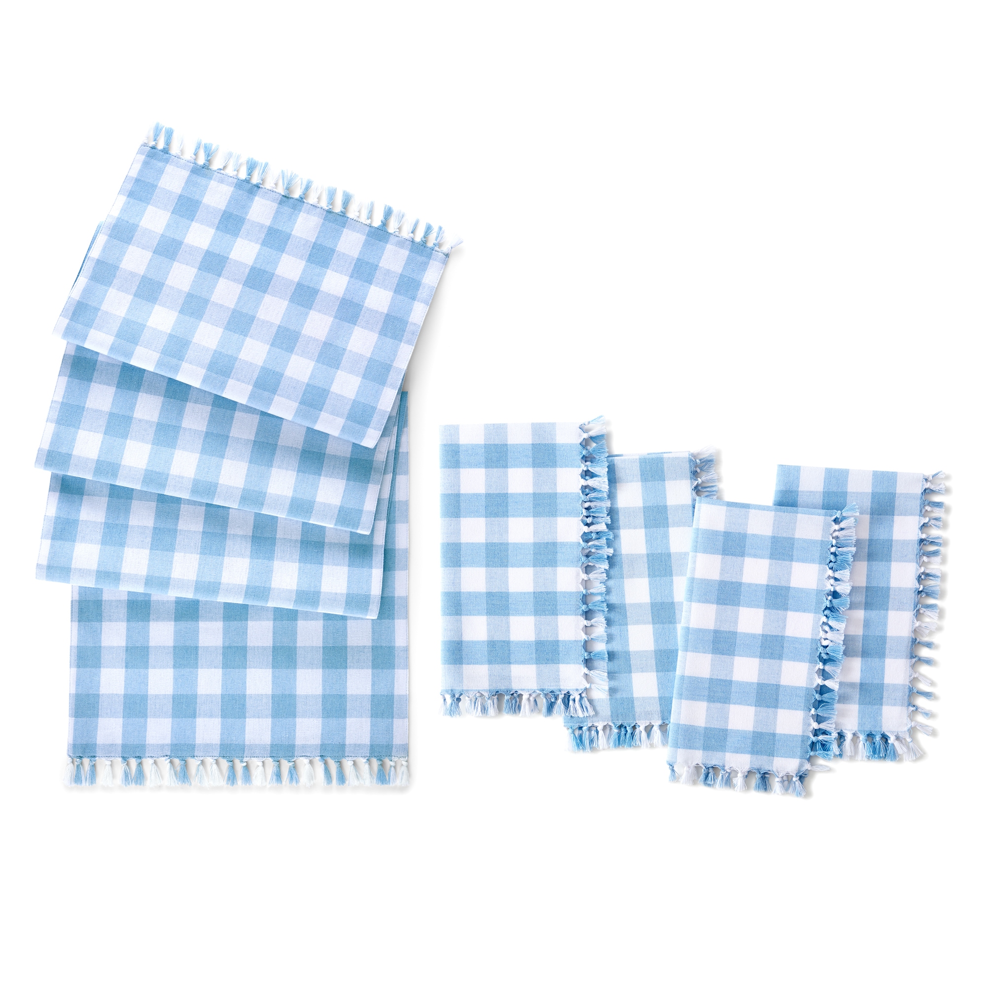Elrene Home Fashions Knotted Gingham Table Runner 5 -Pack Blue Cotton Rectangle Napkin(s)