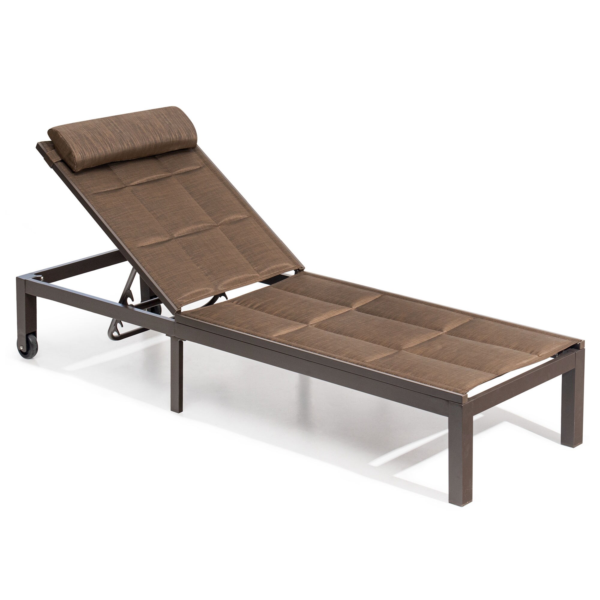 Crestlive Products CL-LG007BRN Patio chaise lounge Brown finish Aluminum Frame Stationary Chaise Lounge Chair with Brown Textilene fabric Sling Seat
