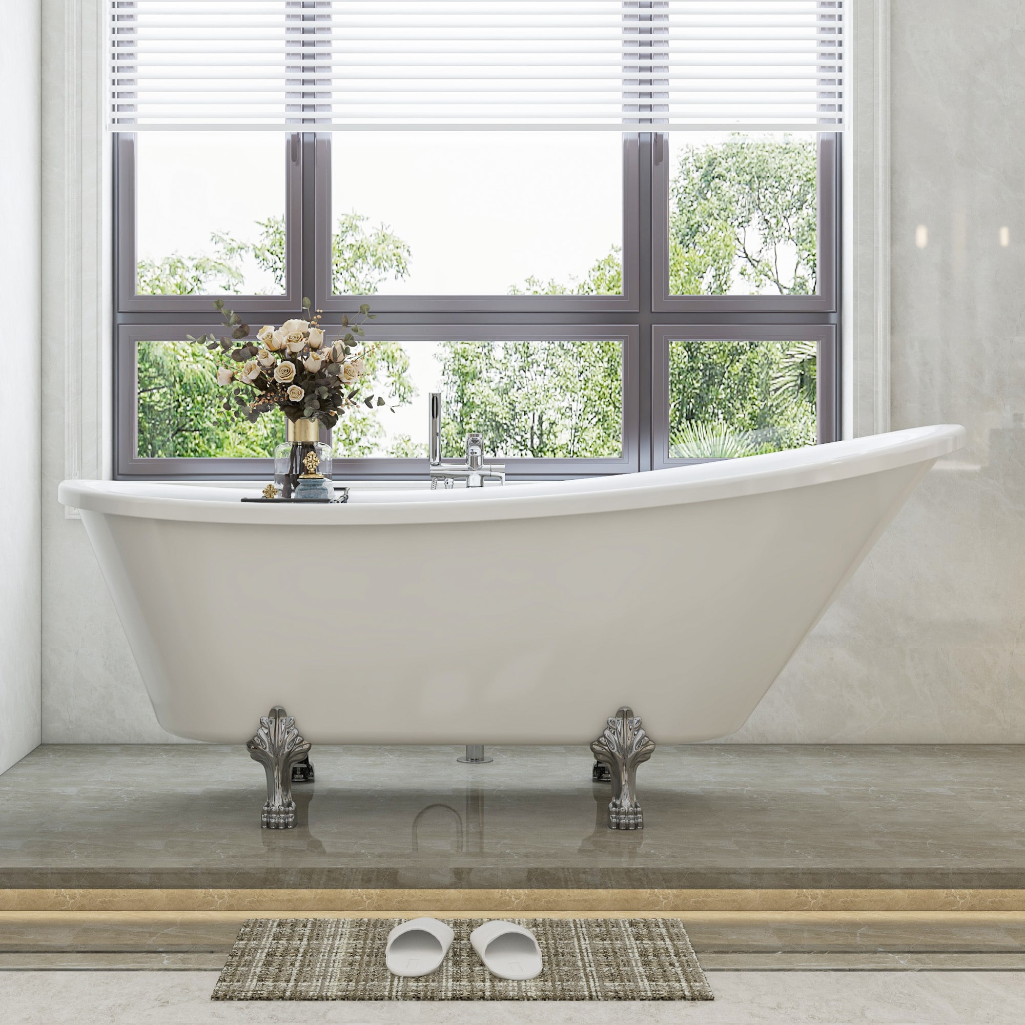 Vanity Art VA6310-L 29.9-in x 69-in White/Polished Chrome Acrylic Oval Freestanding Soaking bathtub ( Left Drain )
