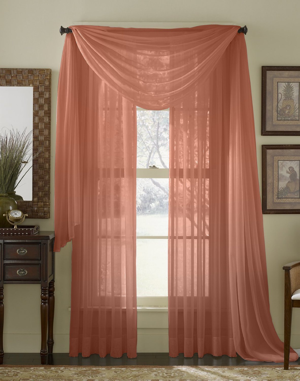 HLC.me SHPNL-108RUST 108-Inches Rust Sheer Rod pocket Curtain panel pair
