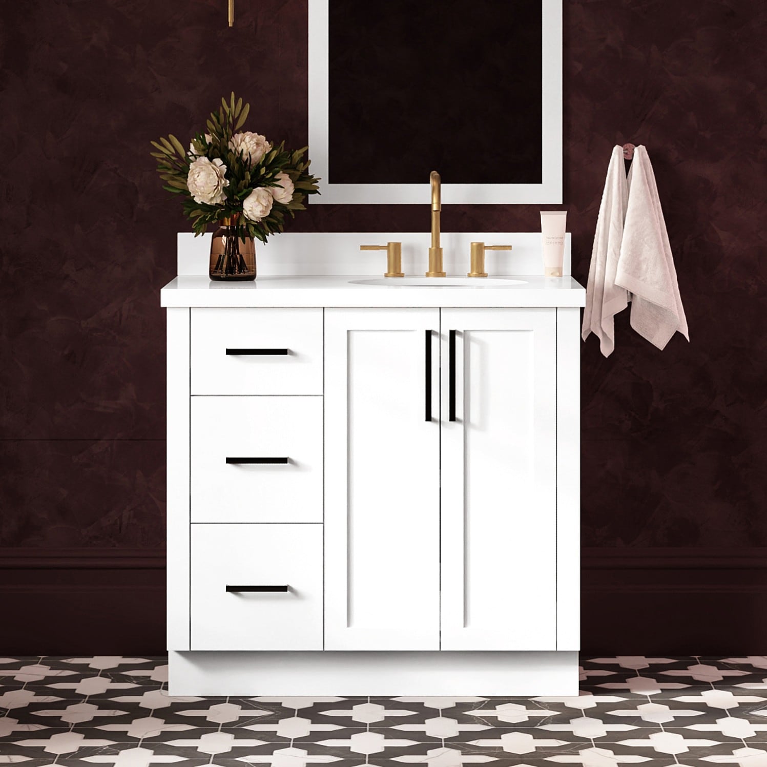 ARIEL Loren Undermount Single and Double Sink Bathroom Vanity with Quartz and Marble Tops