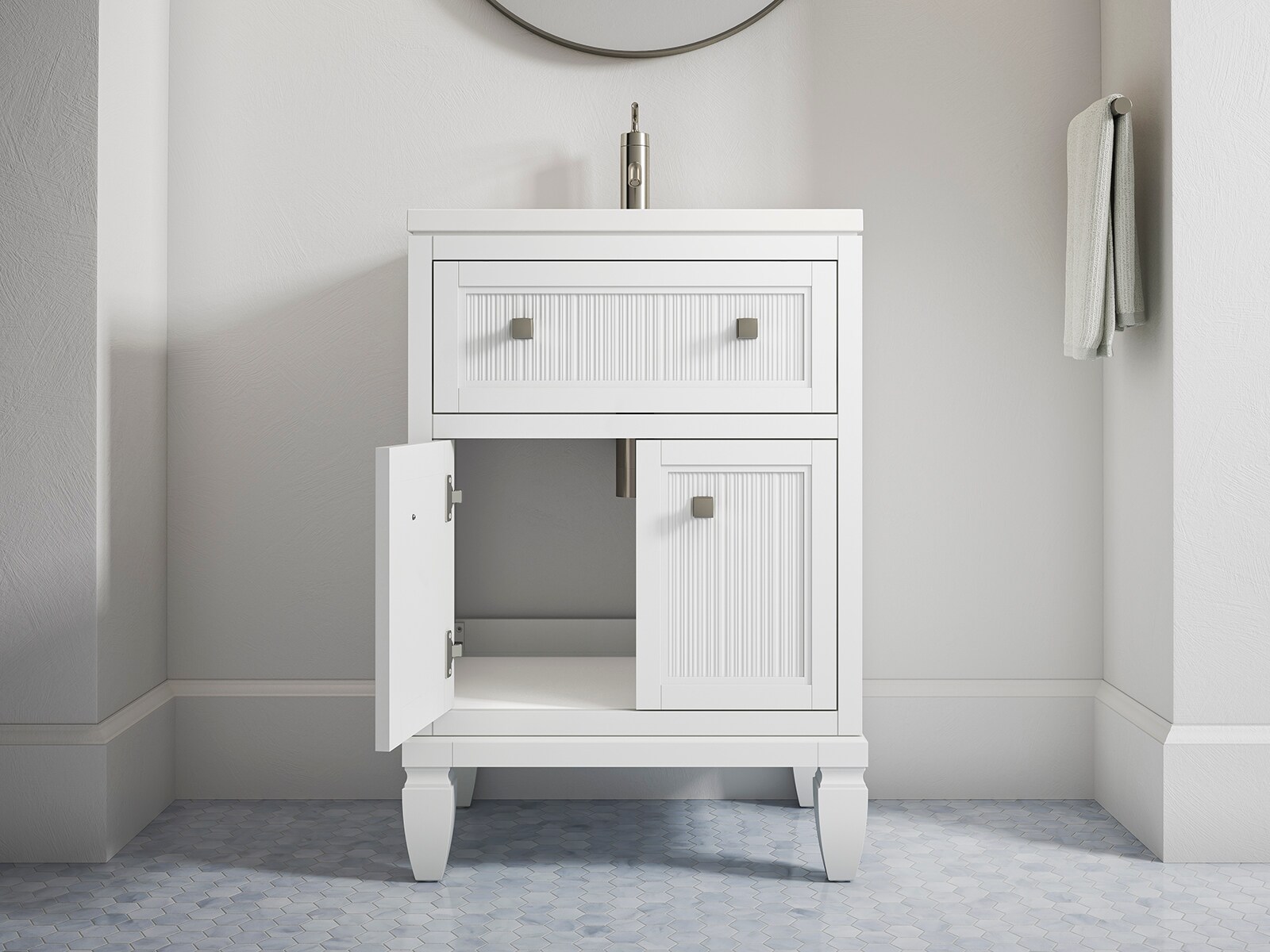 Hearthaven 24" White Freestanding Single Vanity with Quartz Top