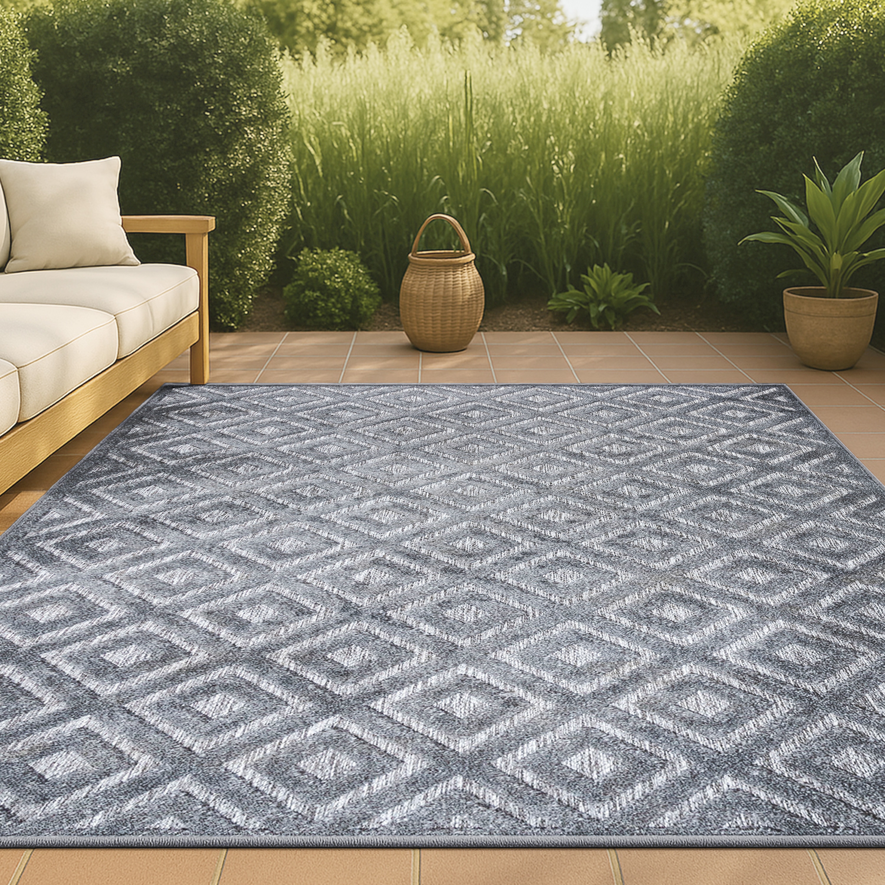 JONATHAN  Y IBZ104A-5 IBIZA Portmany Neutral Diamond Trellis 5 x 8 (ft) Loomed Polypropylene Dark Gray Rectangular Indoor/Outdoor Geometric Bohemian/Eclectic Area rug