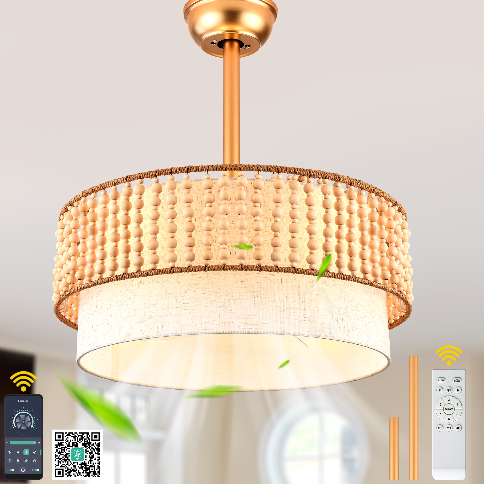 Oaks Decor Pasad 20-in French Gold with Clear Blades Smart Ceiling Fan With Light and Remote Control Included 3 -Blade