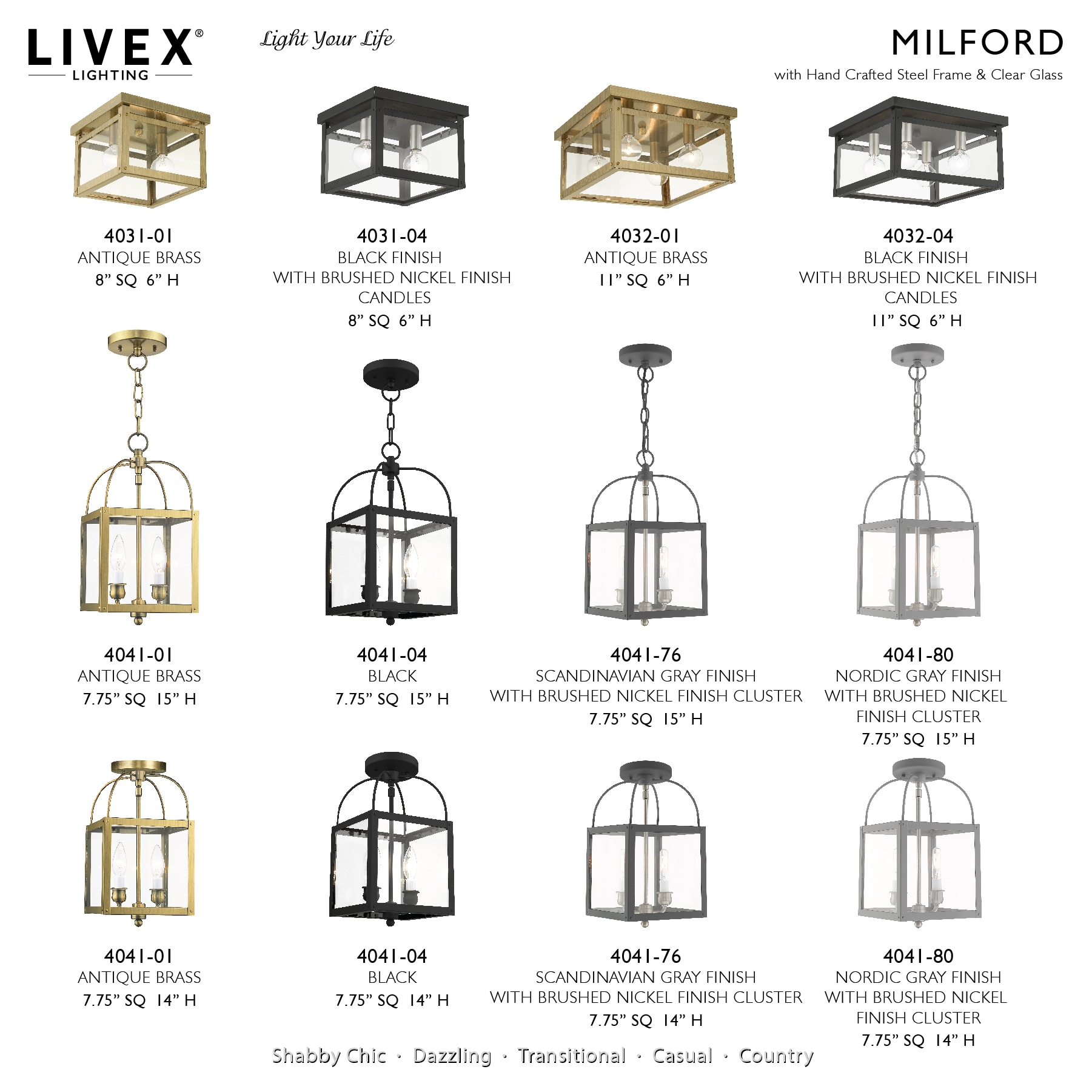 Milford 8" Black and Brushed Nickel Glass Flush Mount