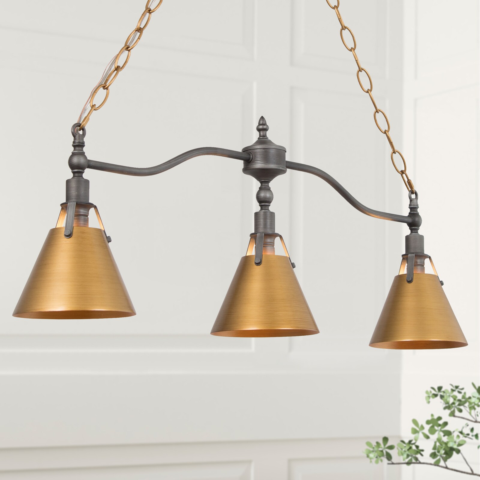LNC Darren 3-Light Antique Gold and Brushed Gray Modern/Contemporary ...