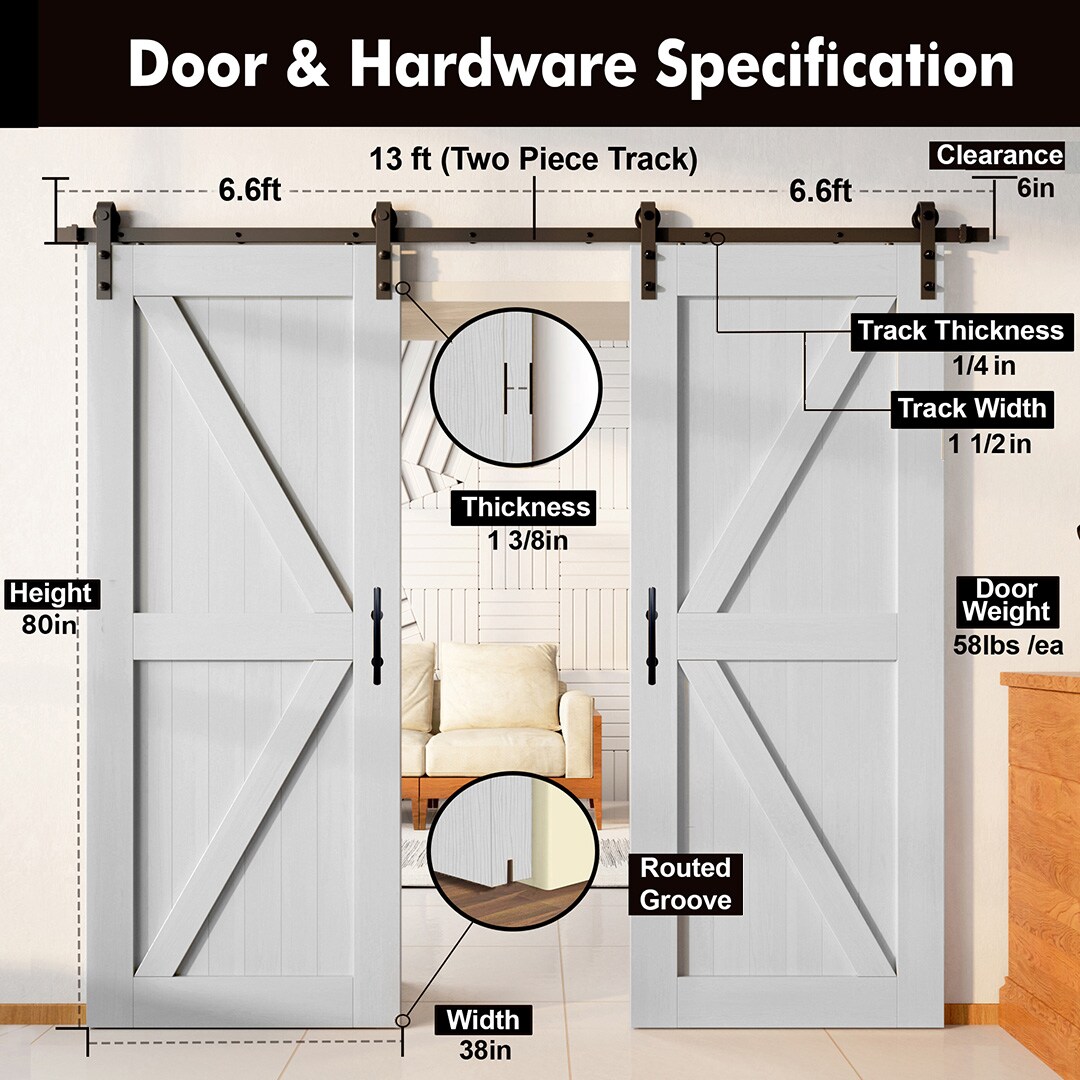 HOMACER YT2TGH156C-3880F-WH Barn-Doors - View #2