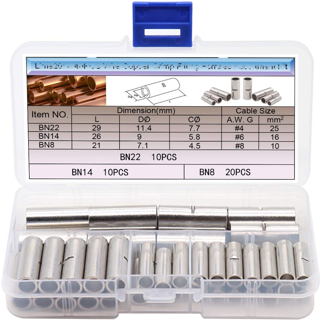 Anqtovp Non Insulated Butt Connectors 40 Piece Tube Type Kit for AWG 4 ...