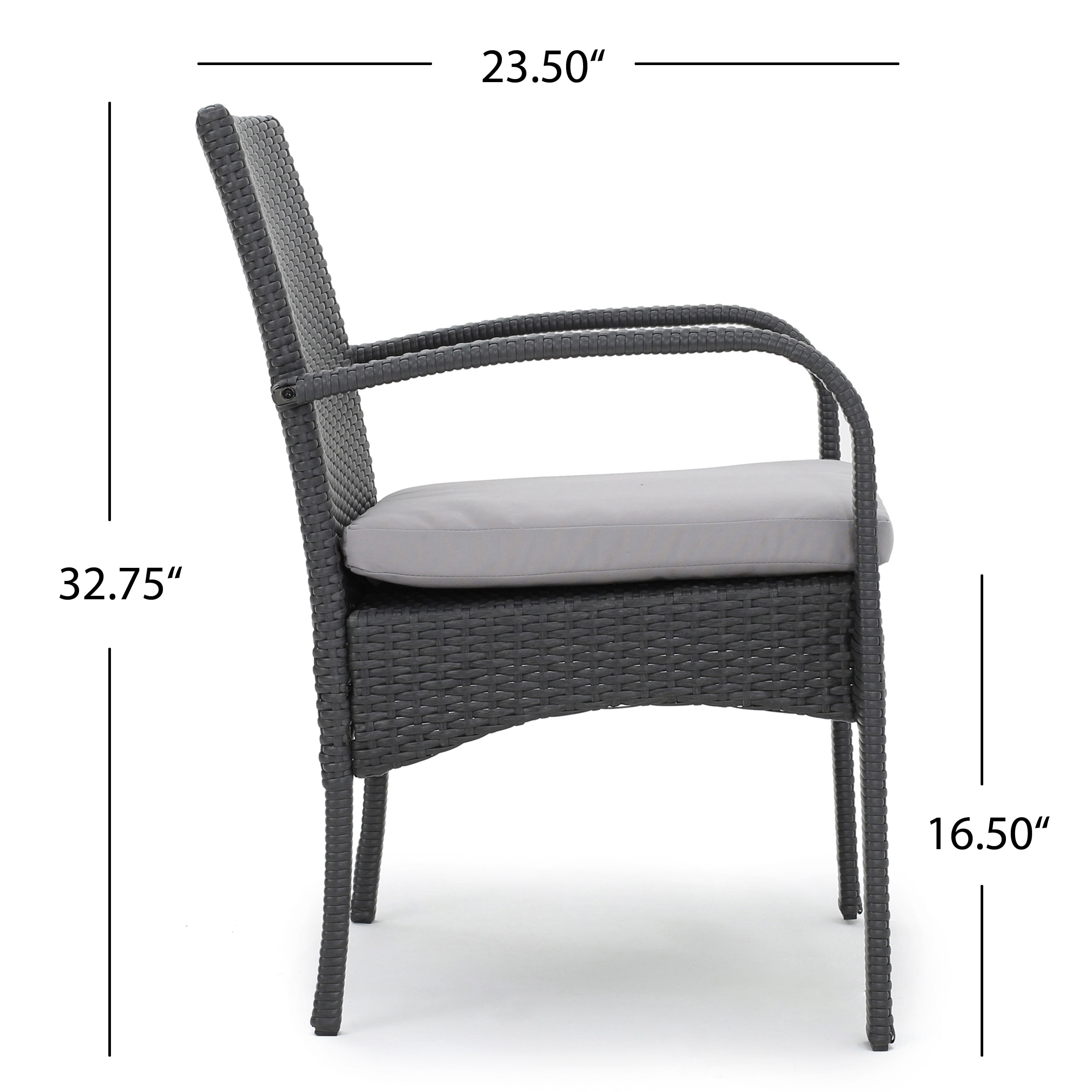 Gray Wicker Outdoor Dining Chair Set with Cushions