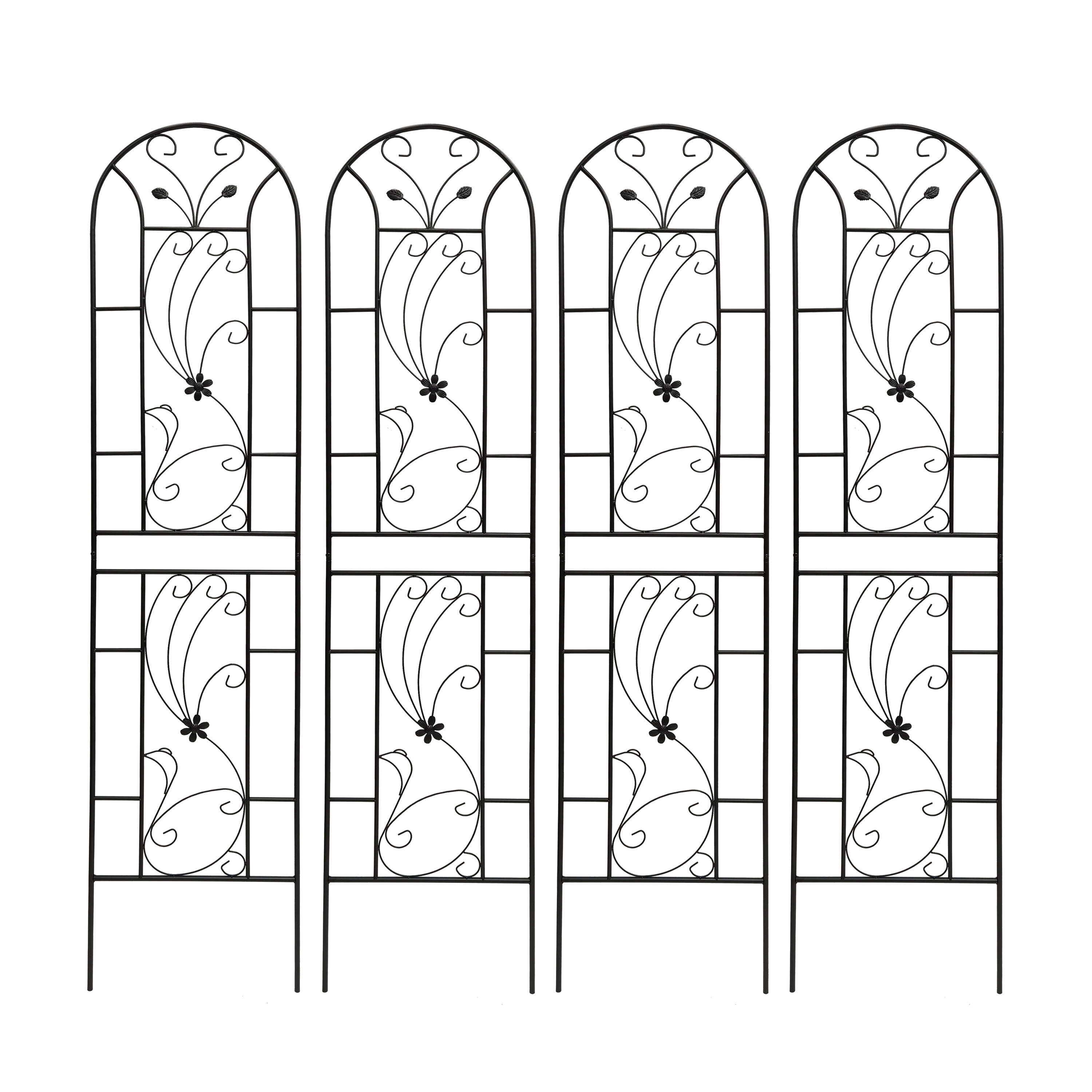 AHIOU HOME ZAAHG-P268031GT Newak 19.7-in W x 86.7-in H Black Iron Garden Trellis For Climbing Plants For Cucumbers For Roses For Tomatoes 4 -Pack