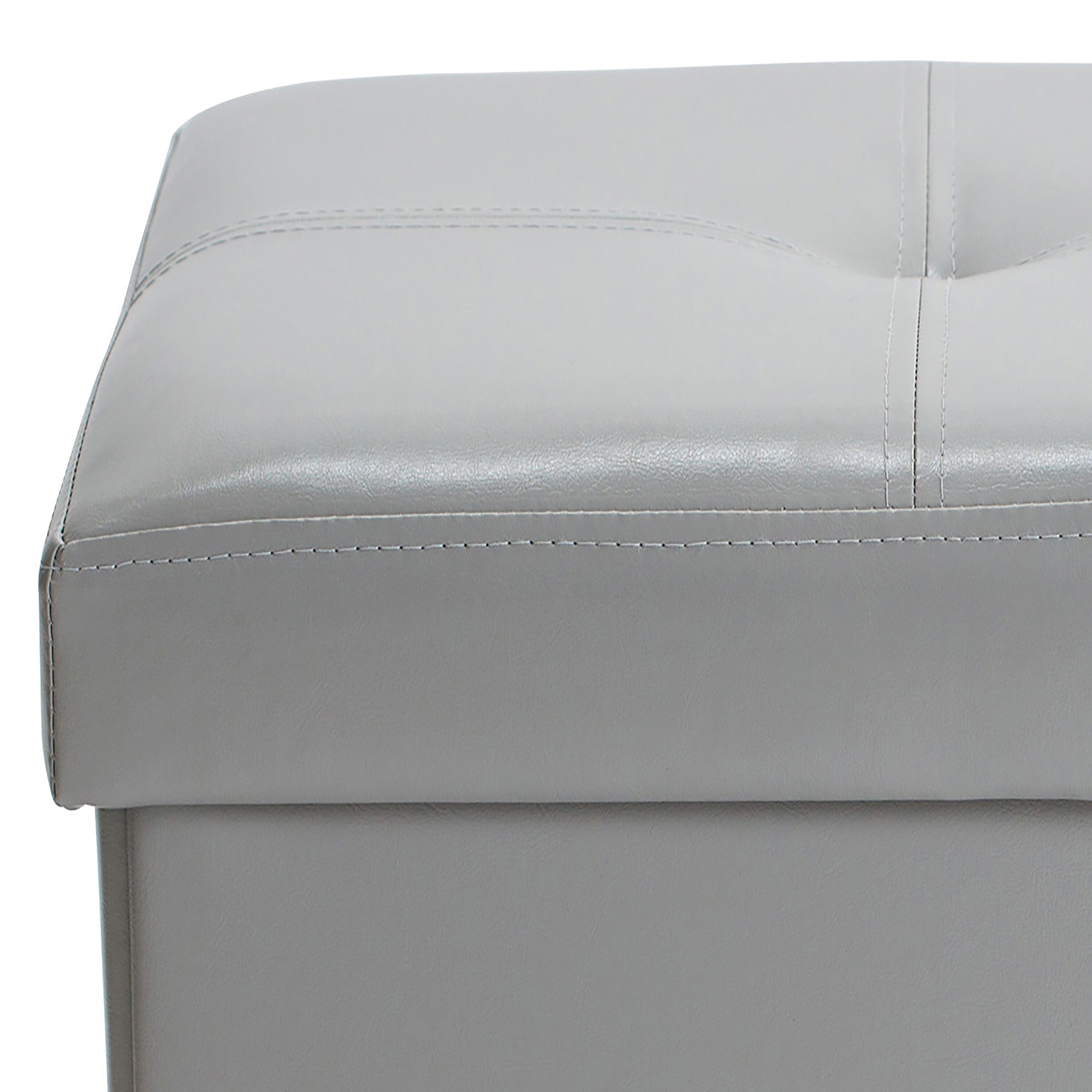 Classic Gray Faux Leather Folding Storage Ottoman Bench
