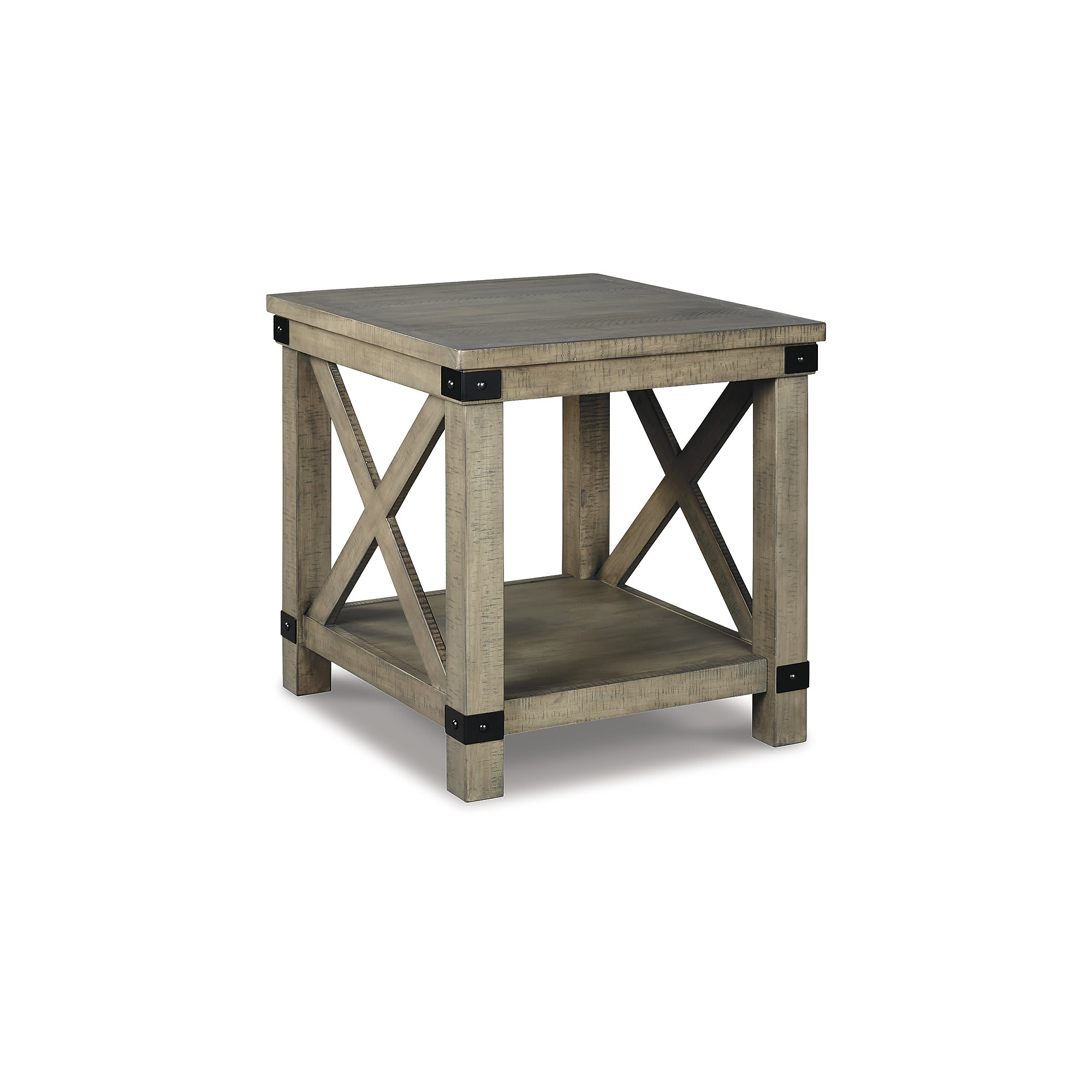 Signature Design by Ashley T457-3 Aldwin Gray End Table with Pine Wood and Metal Bracket Accents