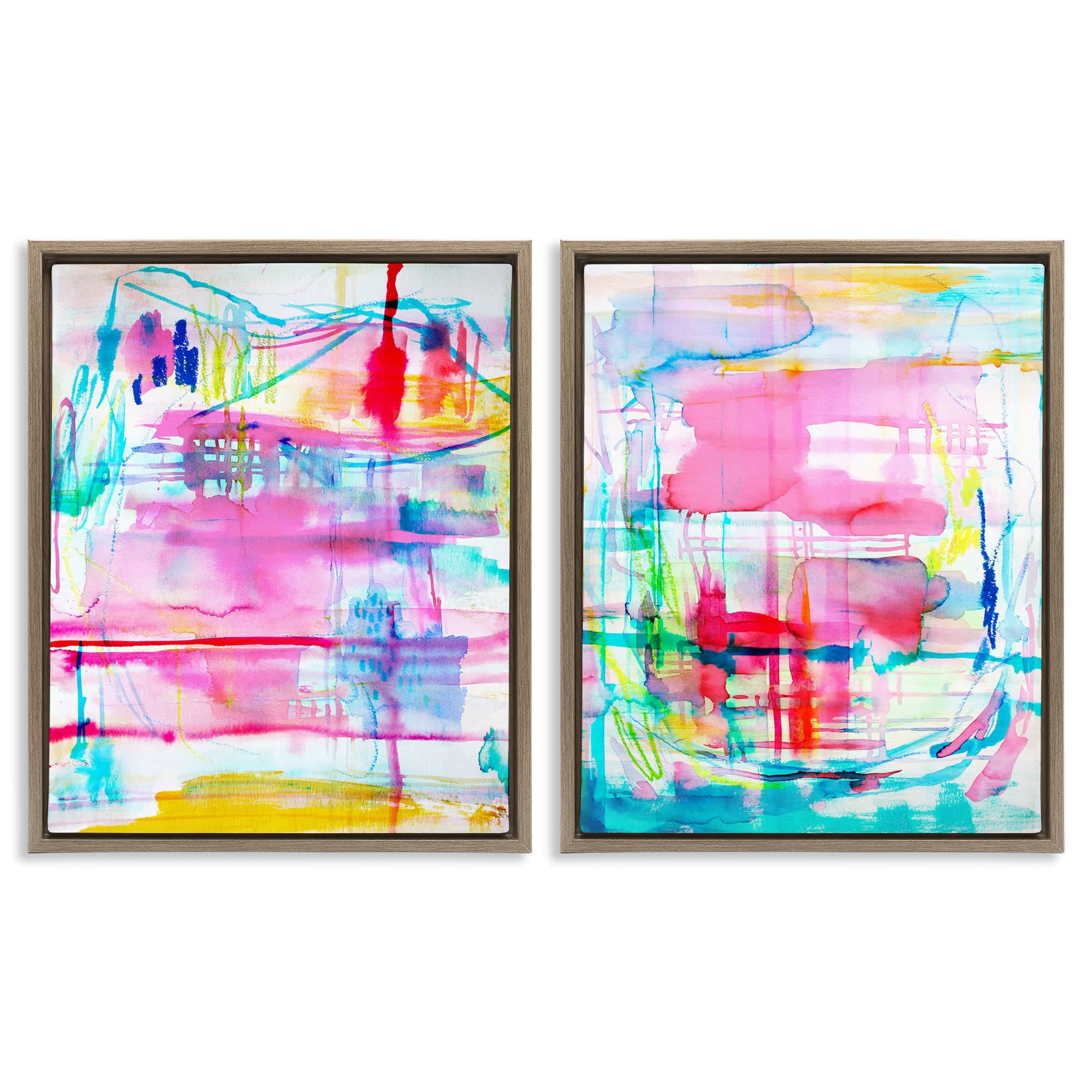 Stupell Industries B2-888-FFE-2PC-24X30 Vibrant Chaos Abstractions 2 Piece Brown Framed Floater Canvas Set By Gemma Bardot 31 x 25