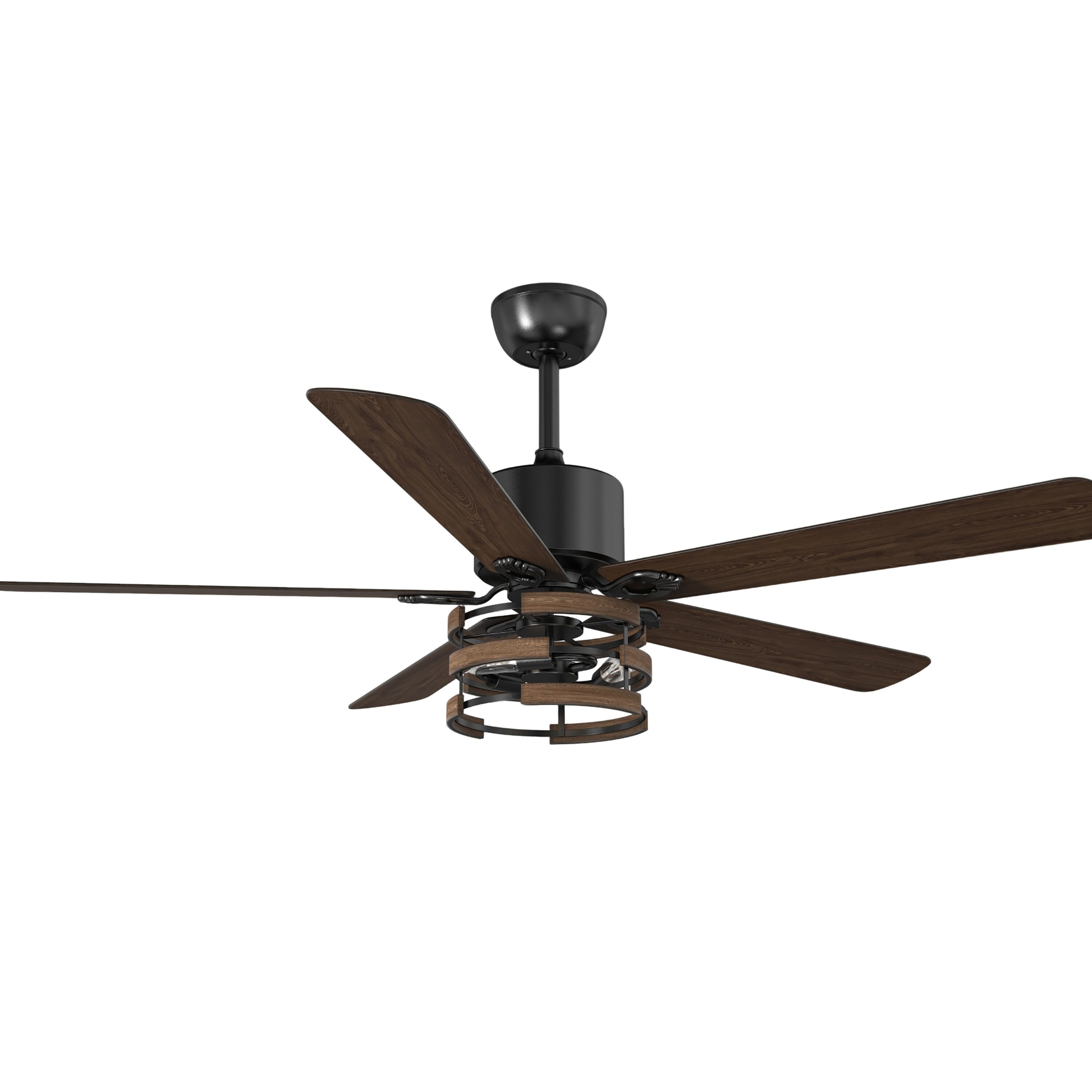Cusp Barn CS52P24 52-in Black with Wood Blades Chandelier Ceiling Fan Without Light - Remote Included ( 5 -Blade )