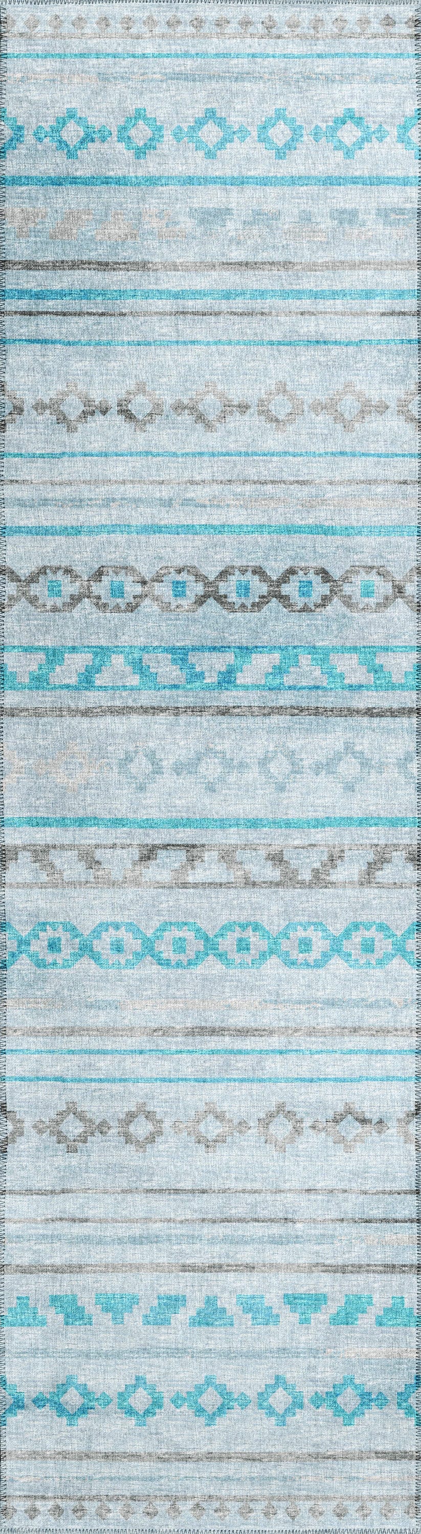 Addison Rugs AYU40TU2X8 Yuma 2 x 8 (ft) Chenille Turquoise Rectangular Indoor/Outdoor Geometric Southwestern Machine washable Runner rug