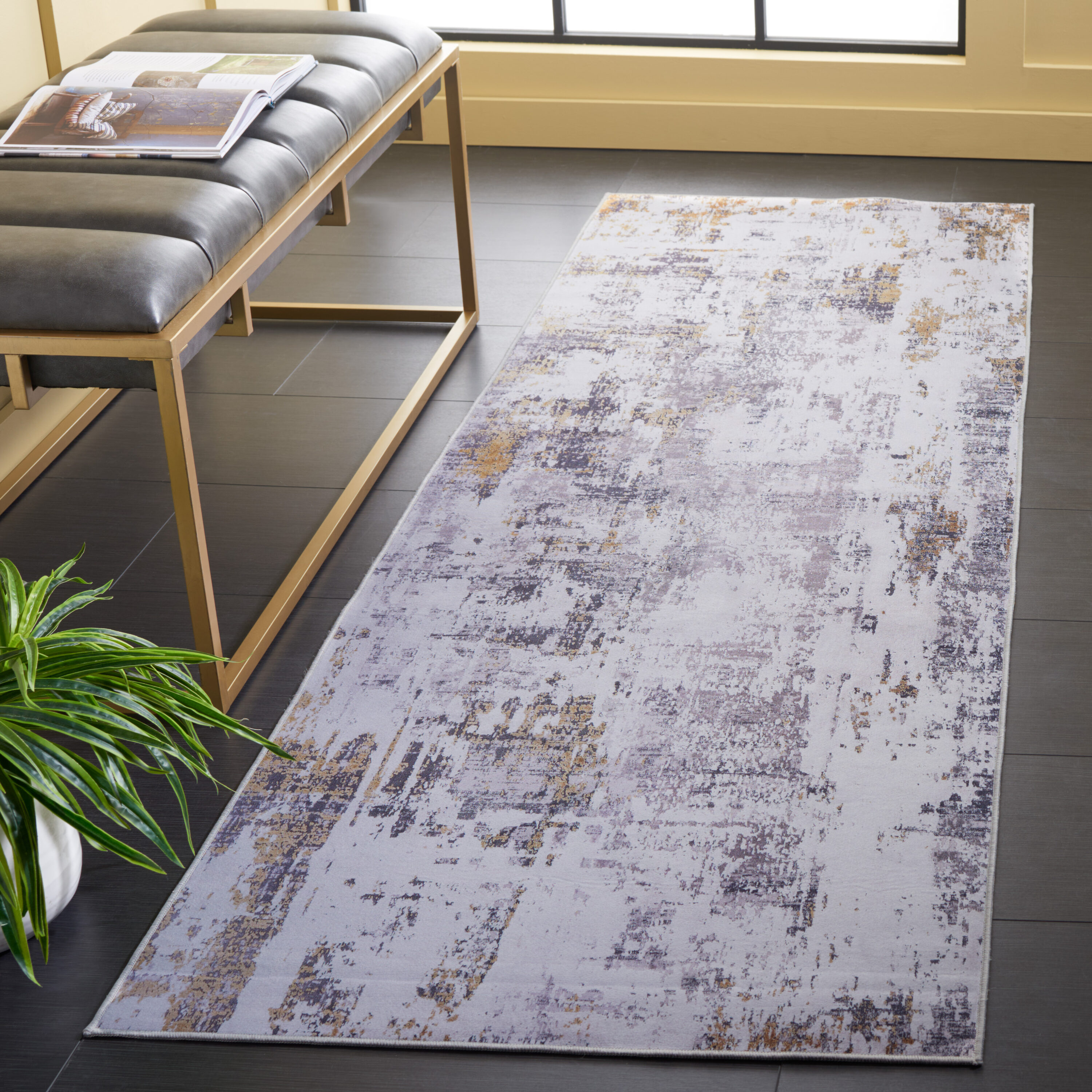 Tacoma 863F Grey Gold Machine Washable/Slip Resistant 2ft-6in x 8ft Contemporary Rug