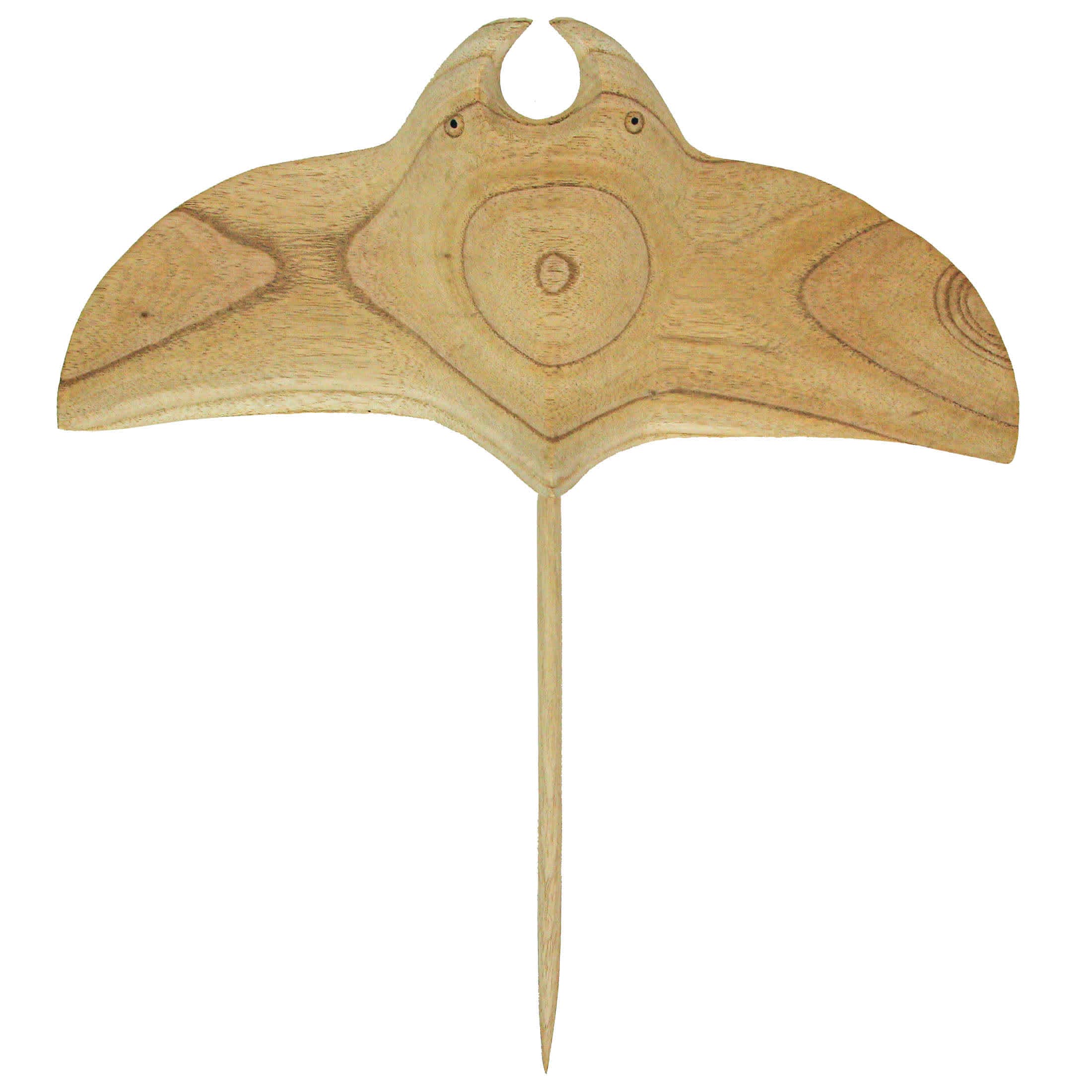 Zeckos ZKO-99387 Hand-Carved Natural Finish Wooden Stingray Wall Hanging Sculpture - Captivating Manta Ray Home Decor Art Piece - Graceful Coastal Elegance -18 Inches Long