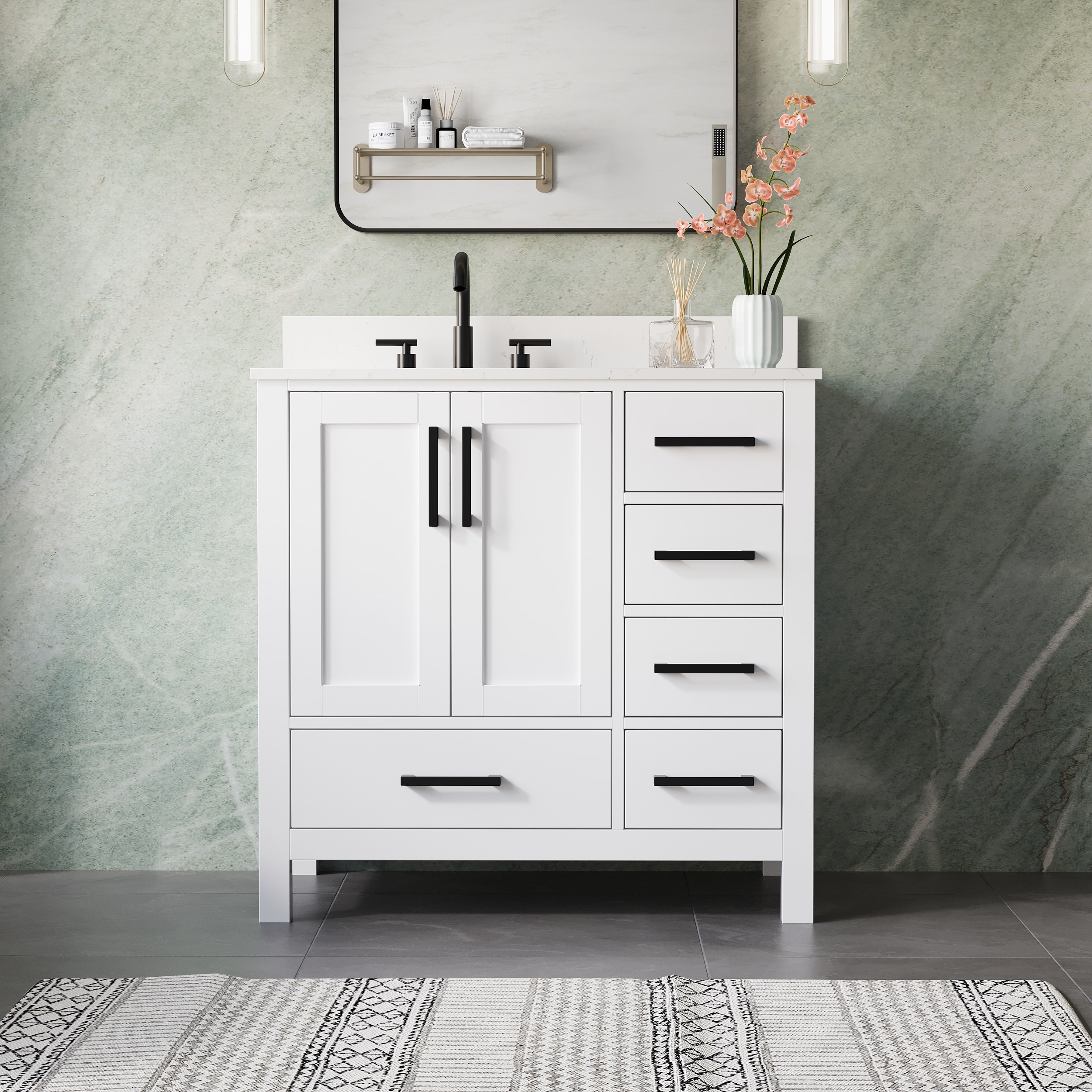 Forclover OS Assembled Solid Wood MB 36-in White-MB Undermount Single ...