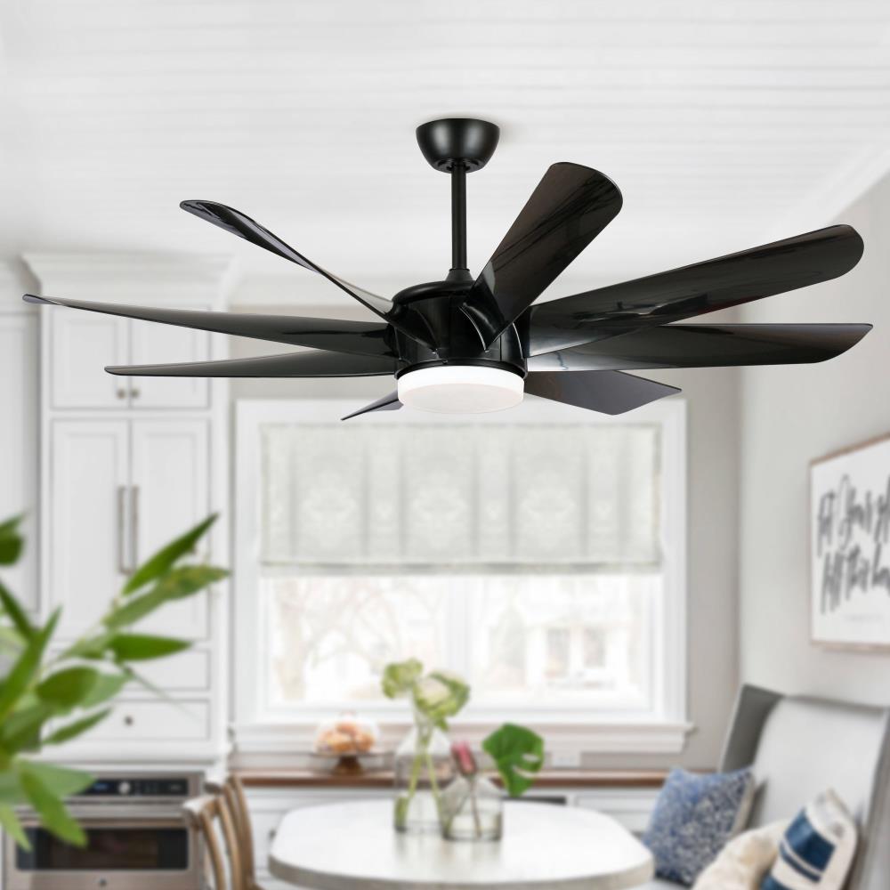 Matrix Decor MDBBB60-3180BK 60-in Black with Black Blades Integrated LED Fixture Indoor Downrod mount Smart Compatible Chandelier Ceiling Fan With Light and Remote ( 8 -Blade)
