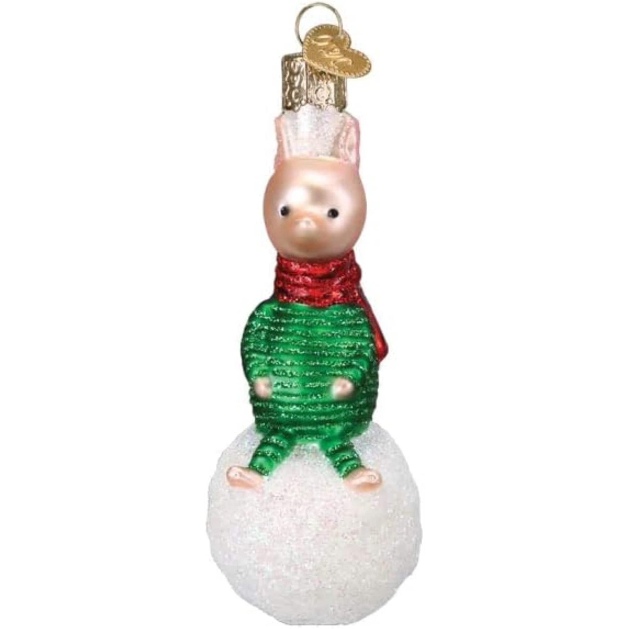 Old World Christmas 729343127051 Blown Glass Ornament for Christmas Tree - Piglet On Snowball