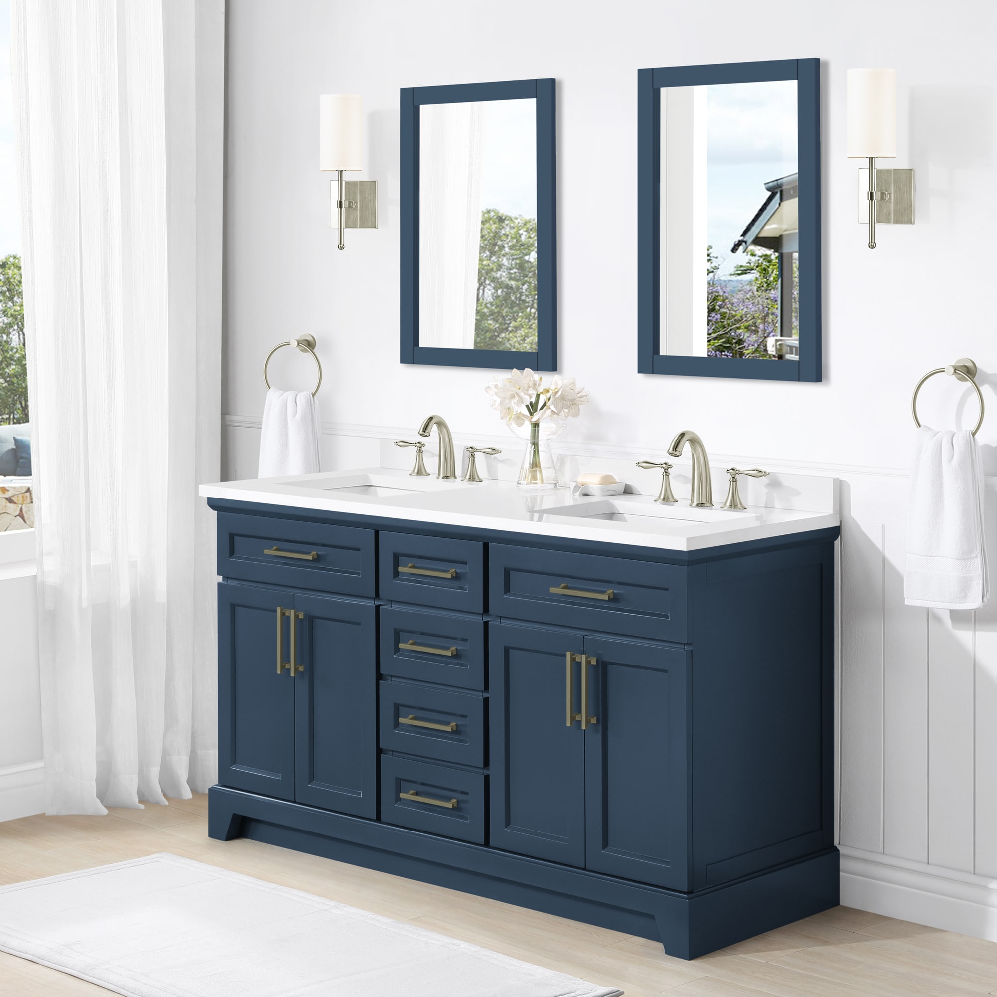 allen + roth Felix 60-in Grayish Blue Undermount Double Sink Bathroom ...