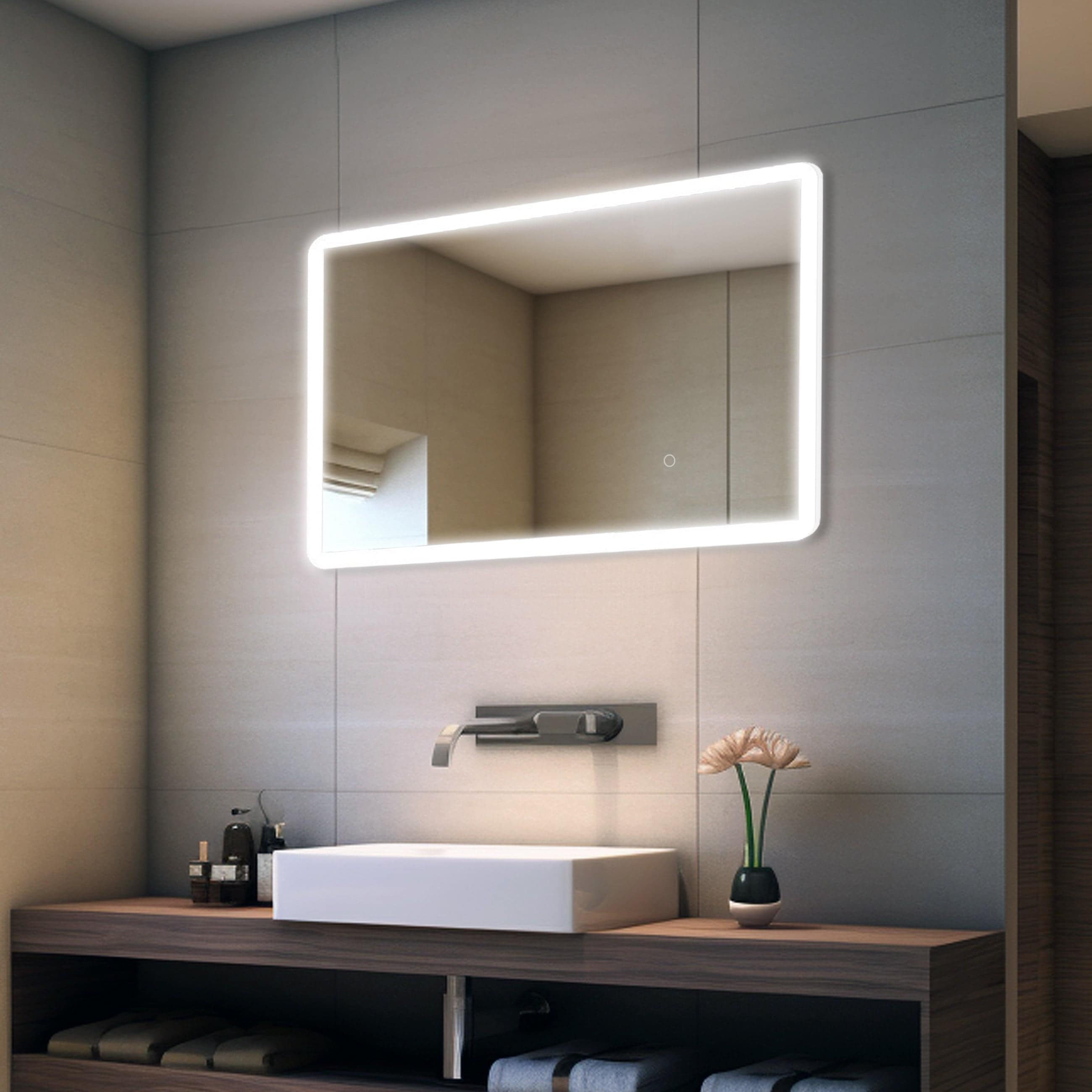 Dreamwerks 32 in x 24 in Frameless Rectangle Dimmable Lighted Bathroom Vanity Mirror Frameless Mirror LCNM006 at Lowes