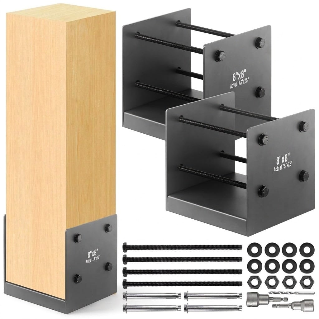 KHKFY  Stainless Steel Deck Post Base 8 x 8 Inch Actual 7 Point 5 x 7 Point 5 Inch Anchor Bracket Concrete Support for Deck Railing Fence Porch