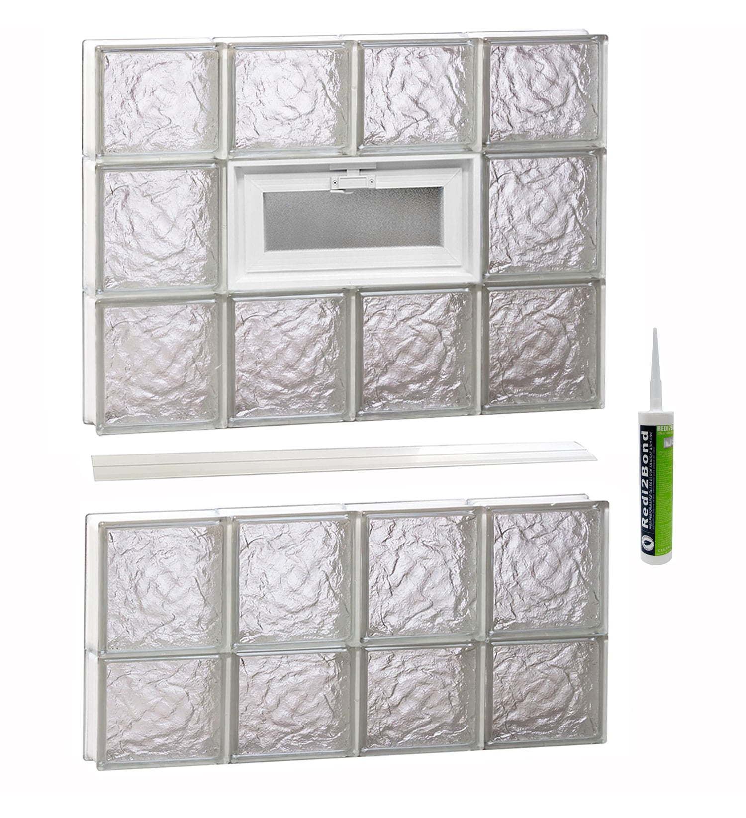REDI2SET V3236IS Ice Glass 31-in x 34-3/4-in Frameless Replacement Vented Glass Block Window