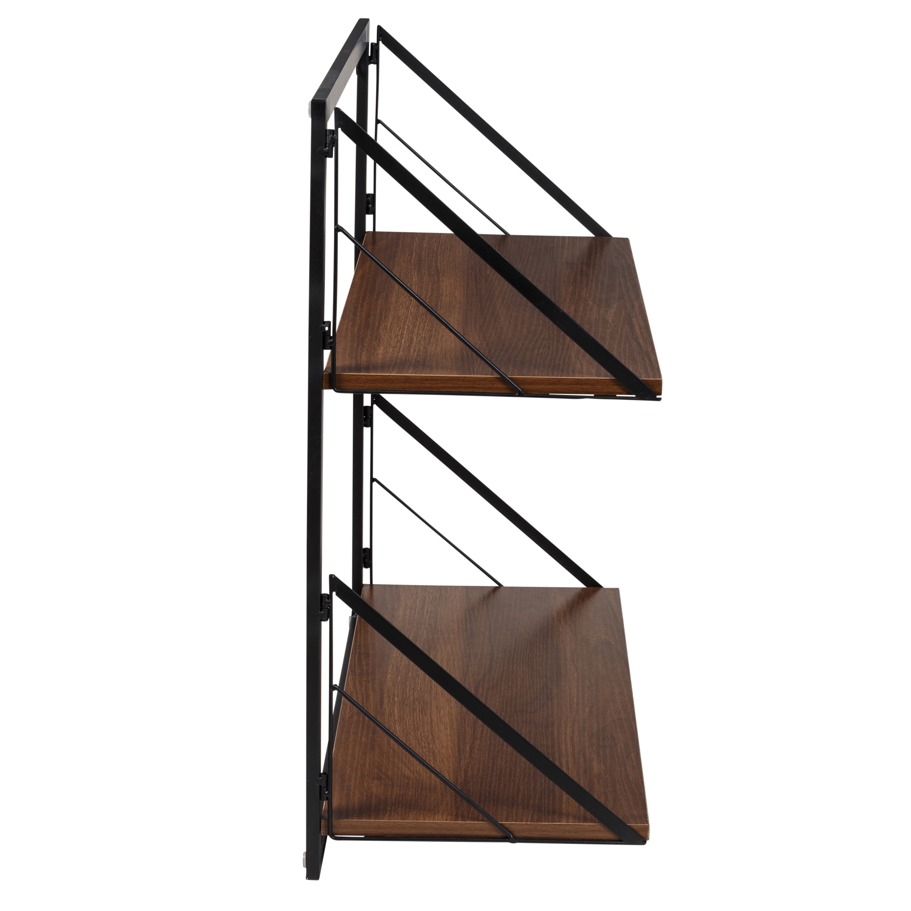 Black and Walnut Steel Wood 2-Tier Floating Wall Shelf