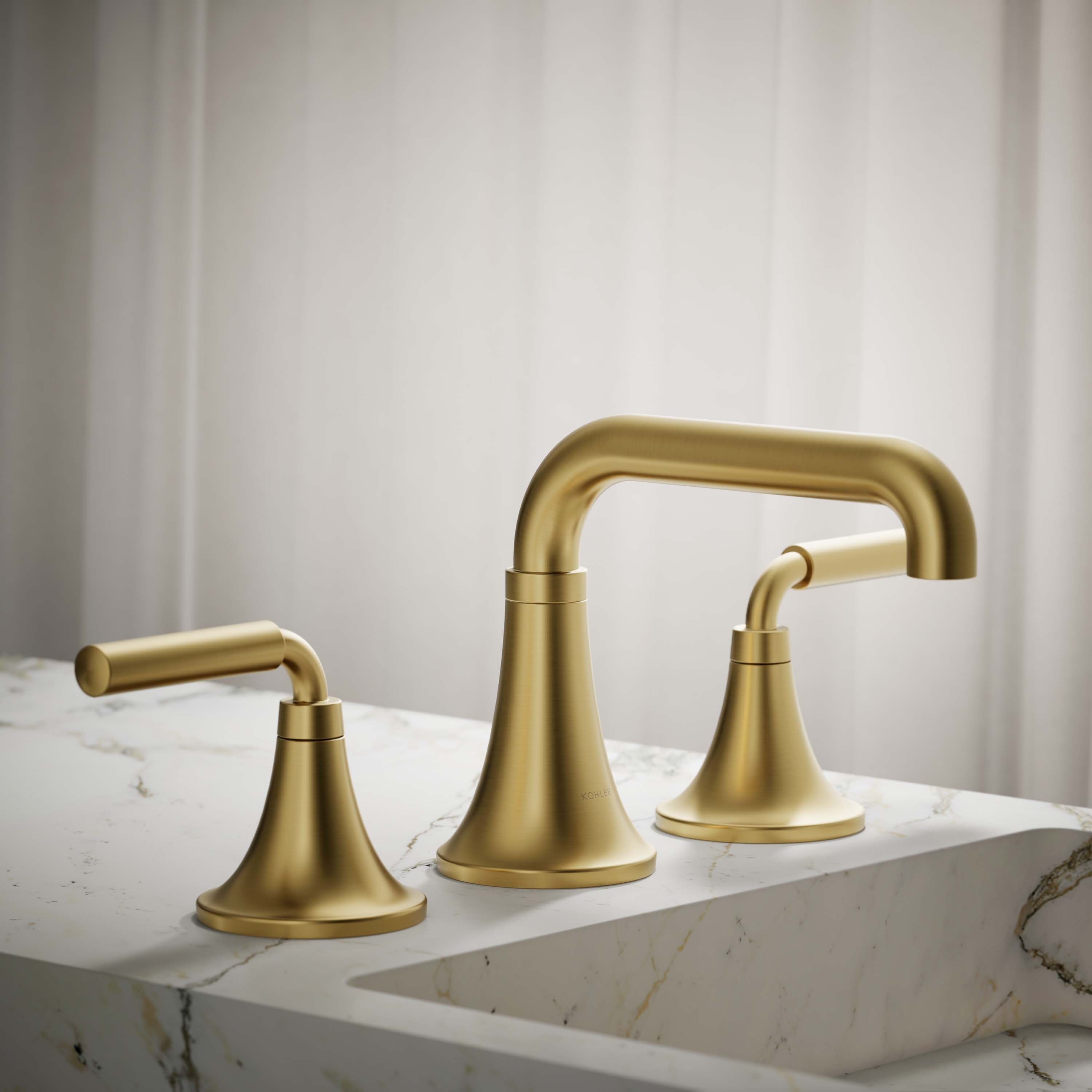 KOHLER 27416-4-2MB Tone Vibrant Brushed Moderne Brass Widespread 2-handle WaterSense Low-arc Residential Handle Bathroom Sink Faucet