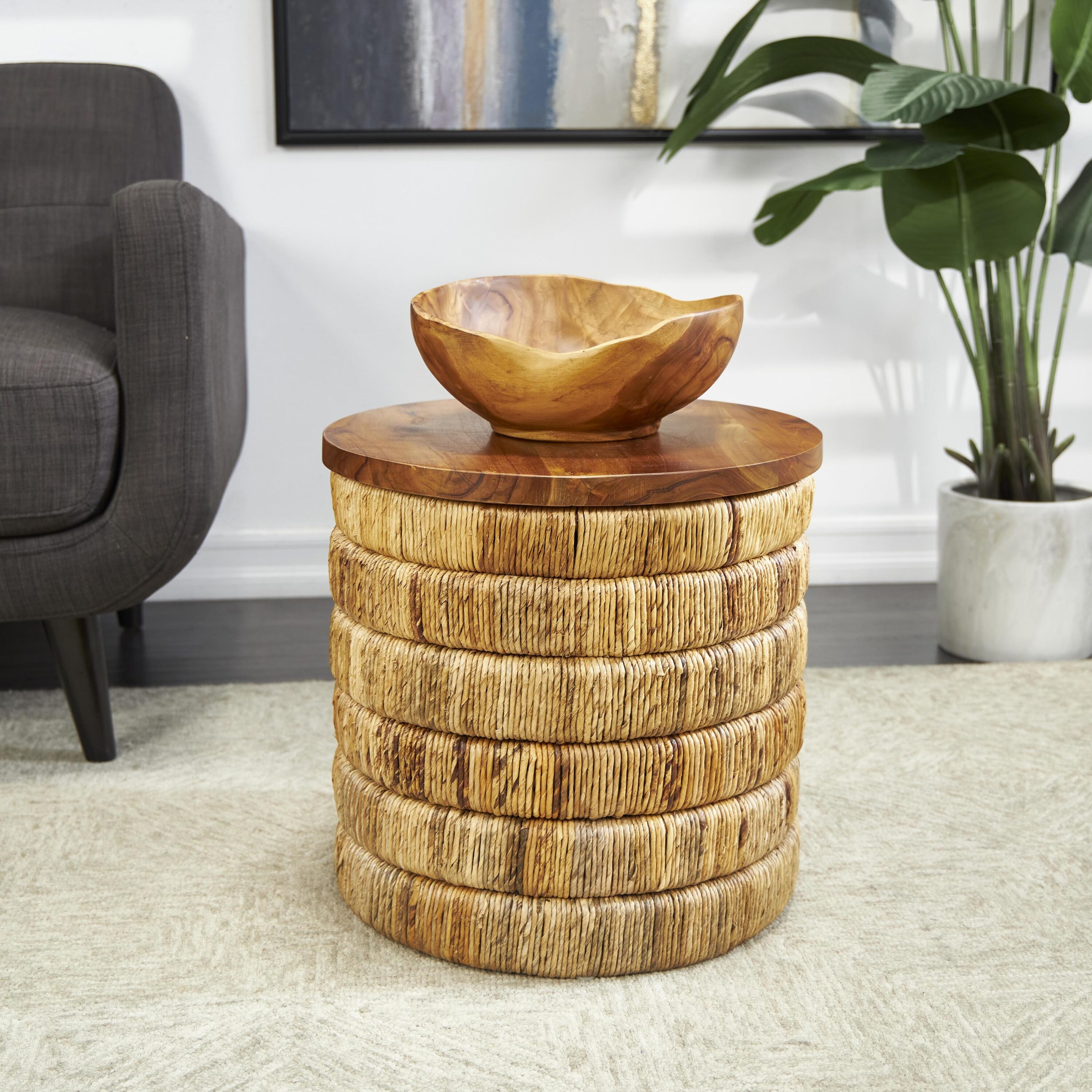 Grayson Lane 820444 17.75-in W x 17.5-in H Brown Handmade Wood Round Country End Table